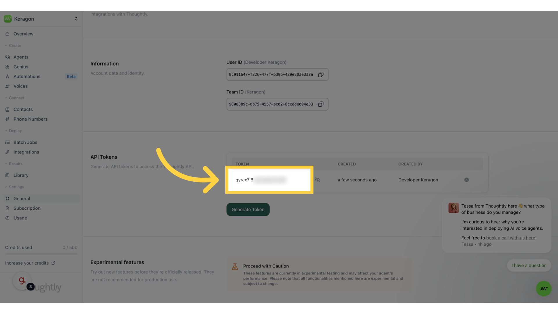 Copy the API token