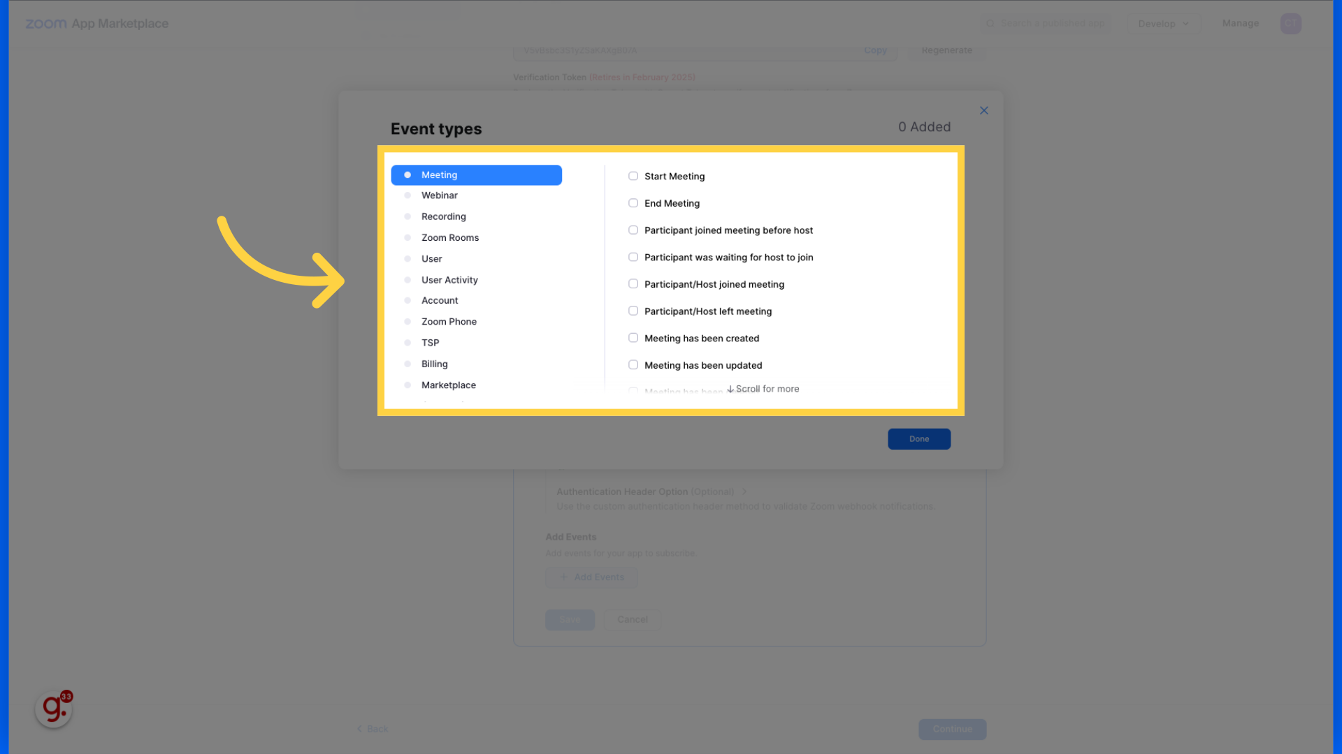 Select the events that you want to trigger your workflow