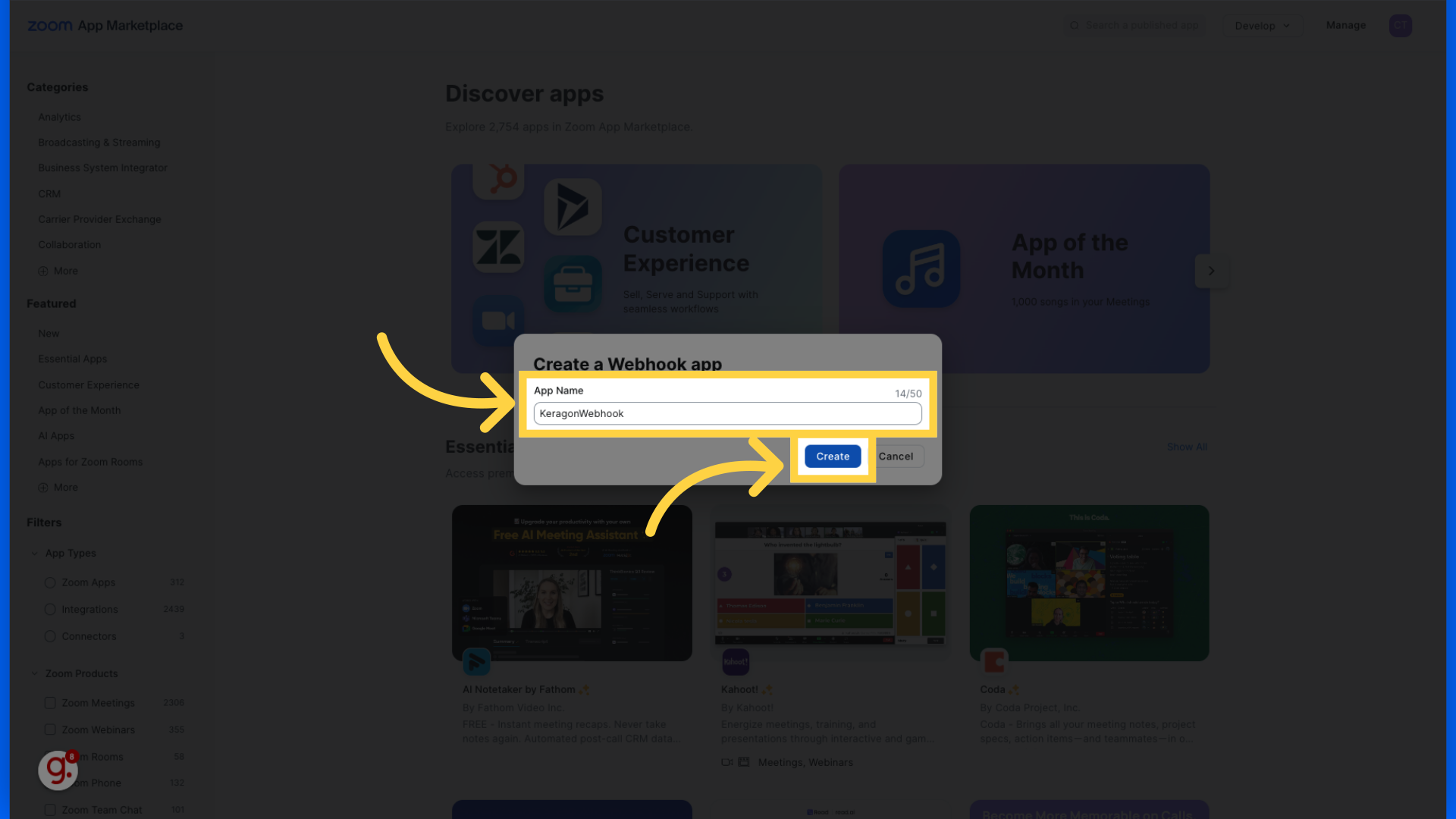 Fill 'App Name' and click 'Create'