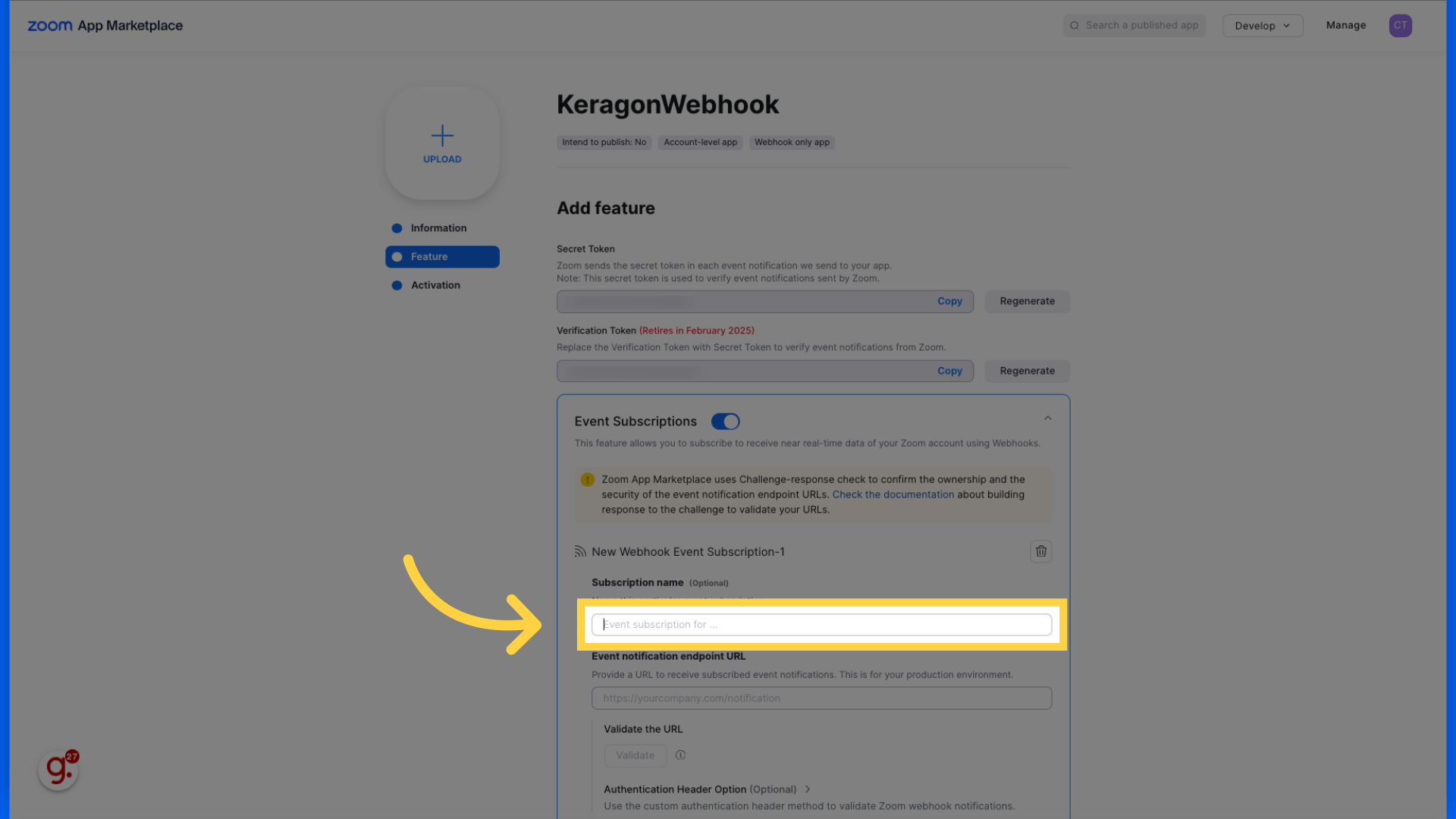 Fill the Subscription name