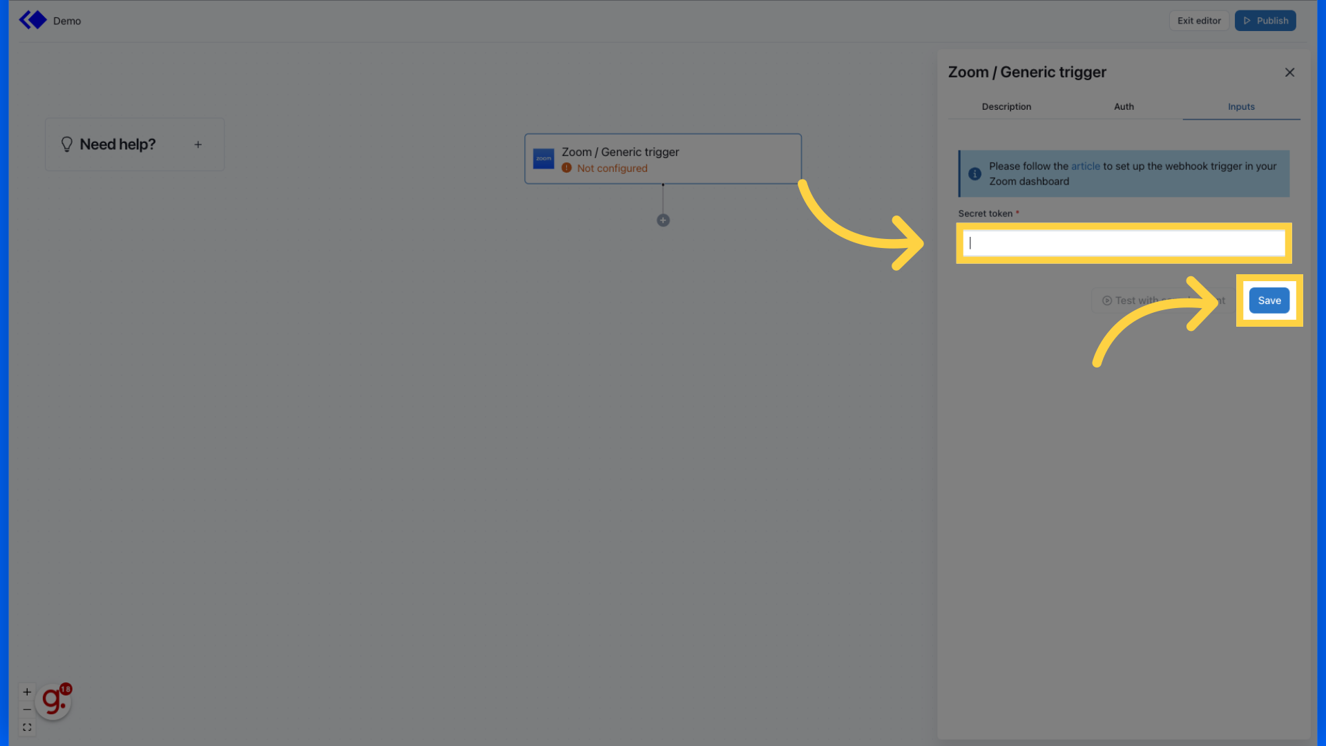 Paste your 'Secret Token' and click 'Save'