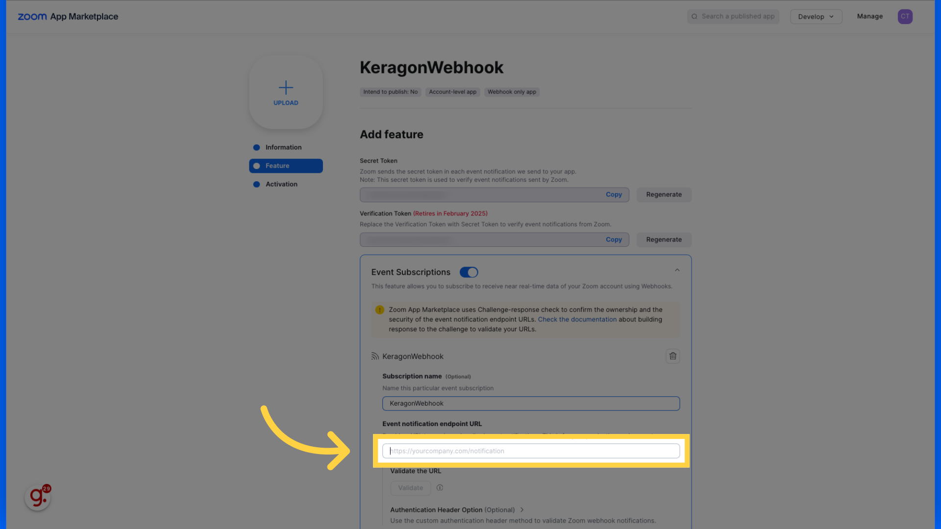 Paste your webhookURL