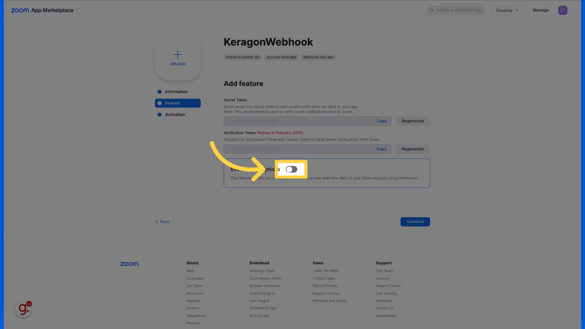Turn on event subscription