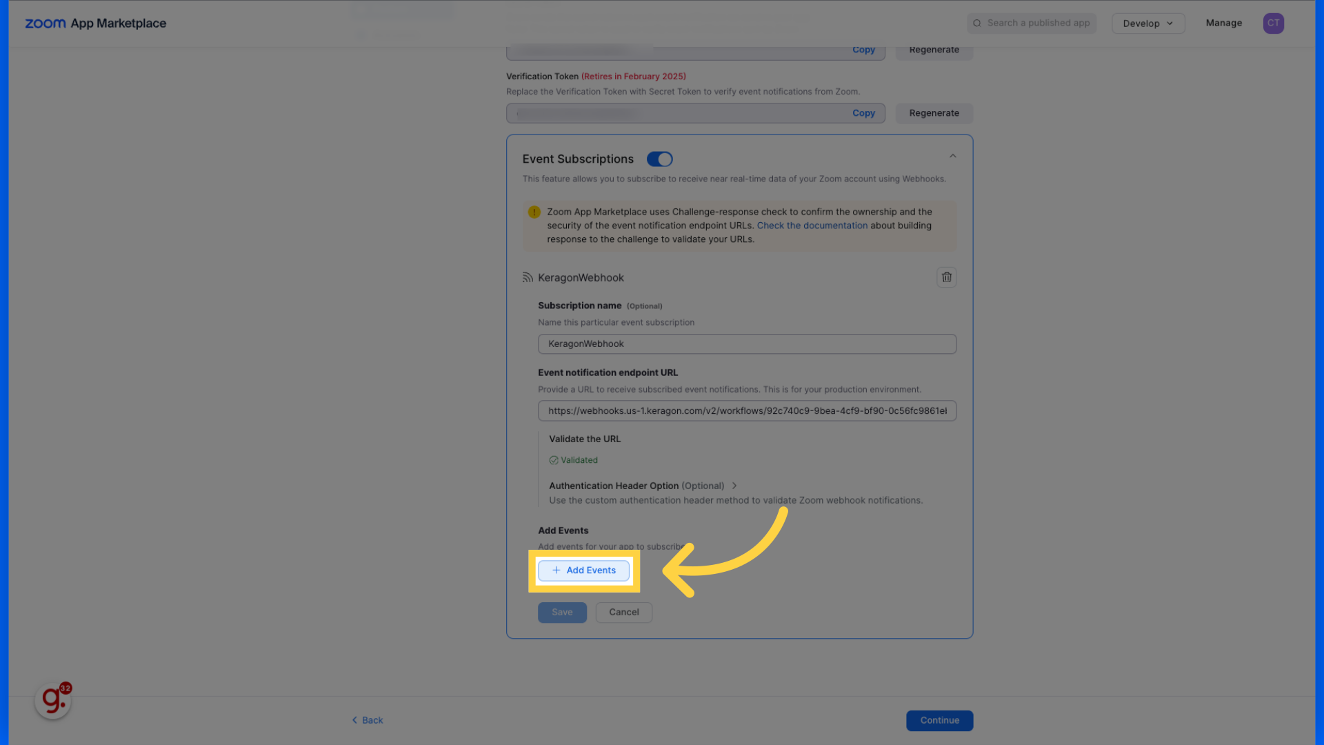 Click 'Add Events'