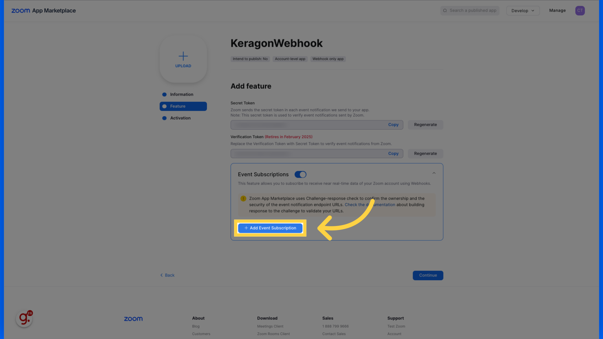 Click 'Add Event Subscription'