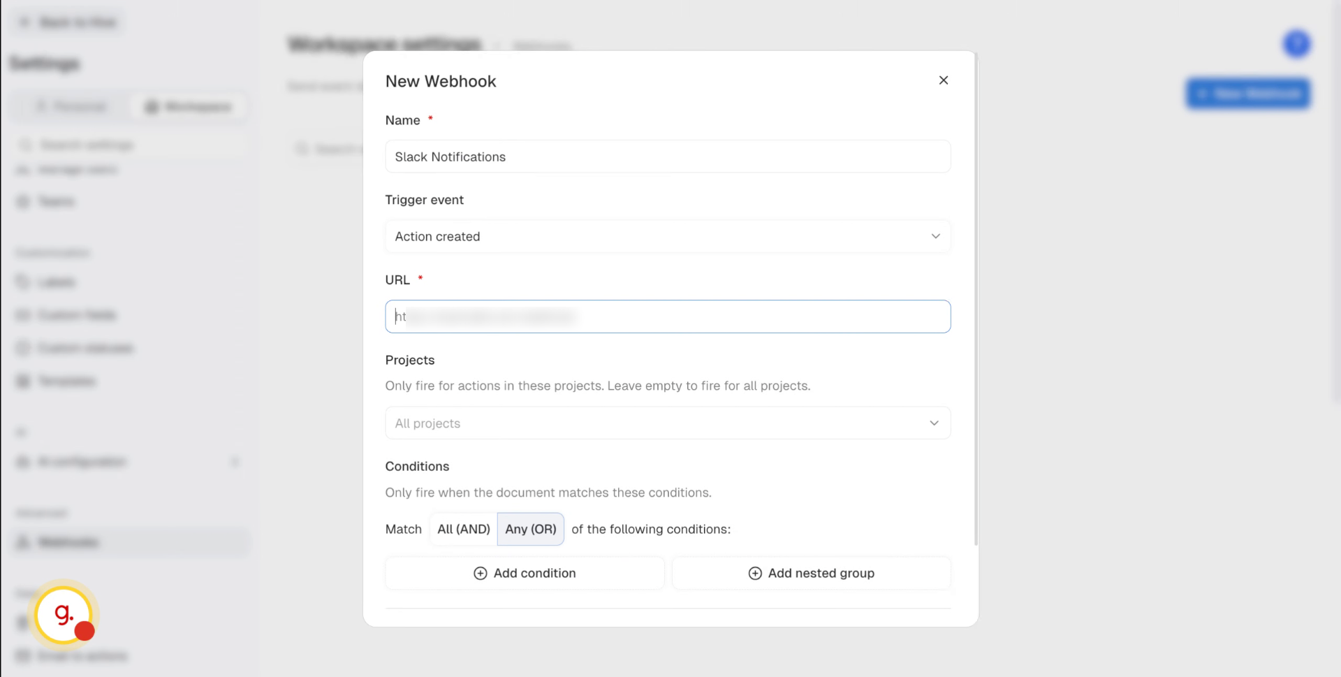 Enter Webhook URL