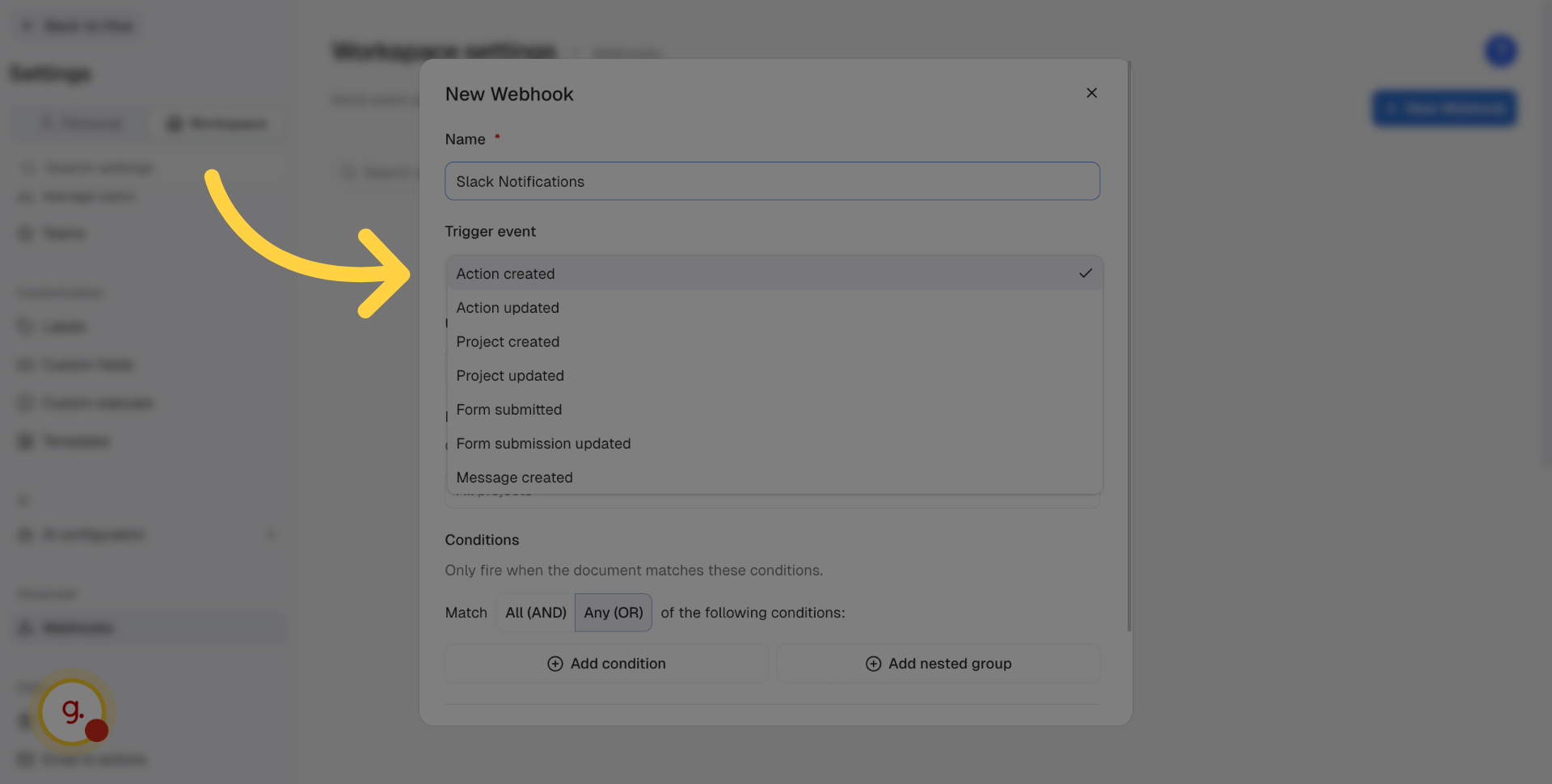 Select Action Created Trigger