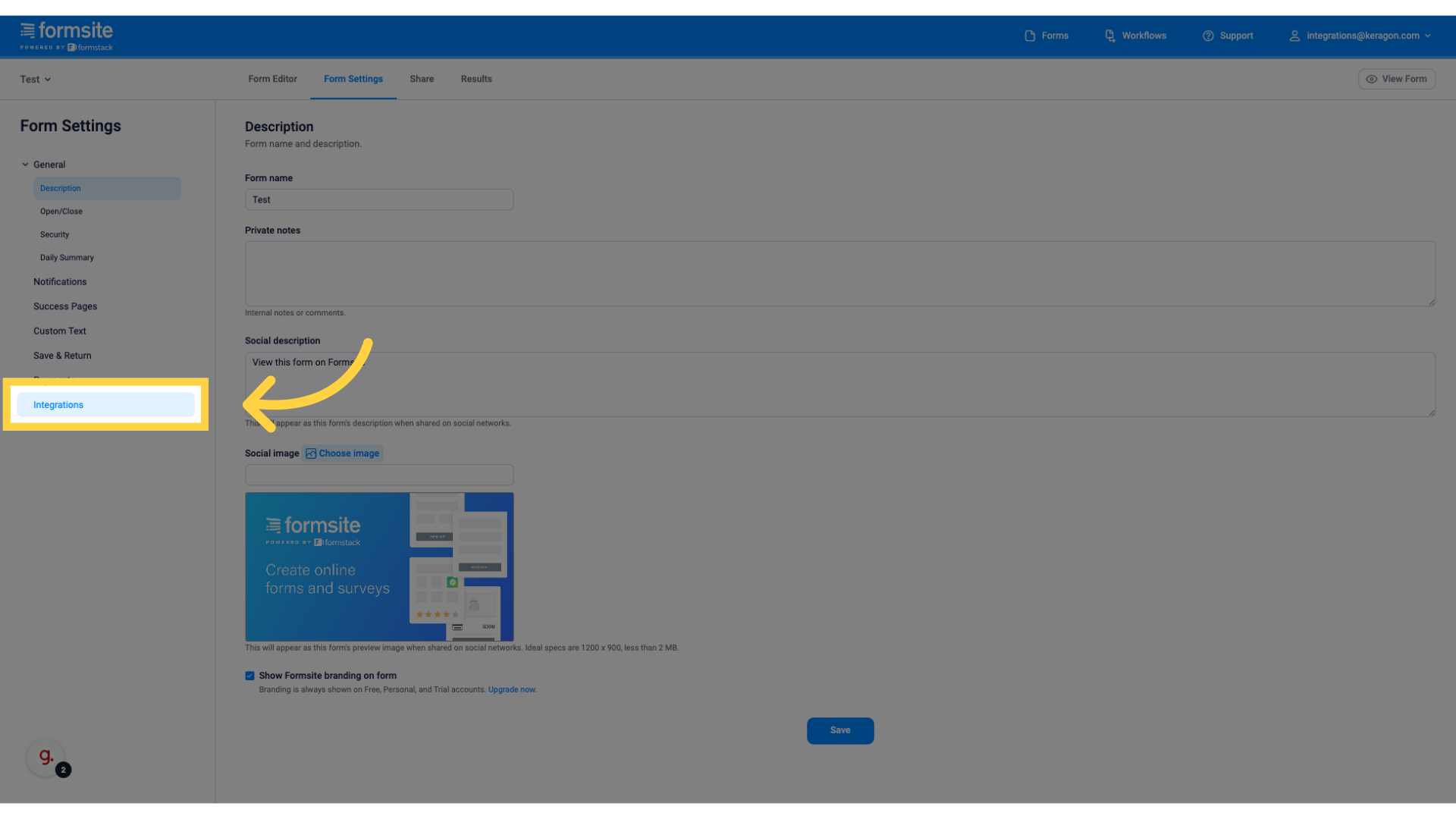 Click 'Integrations'