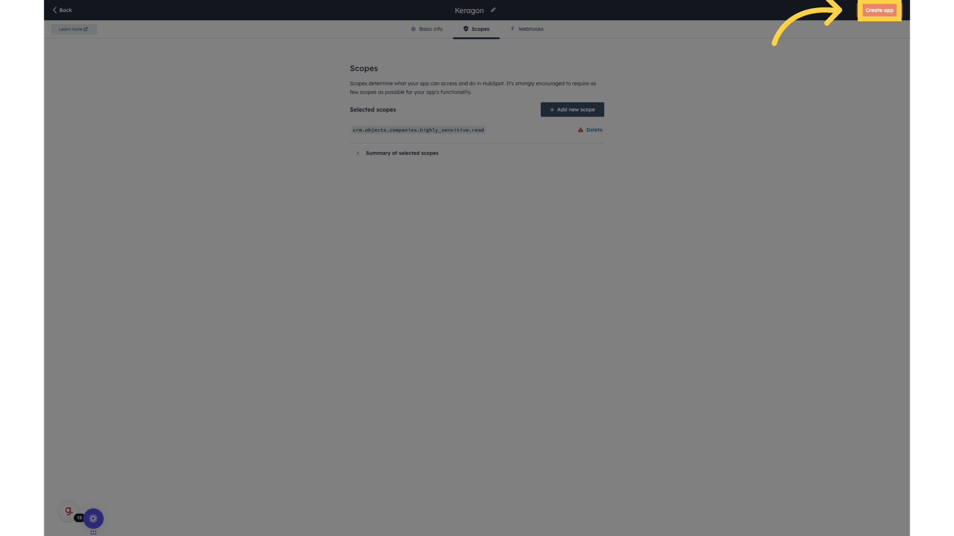 Click 'Create app'