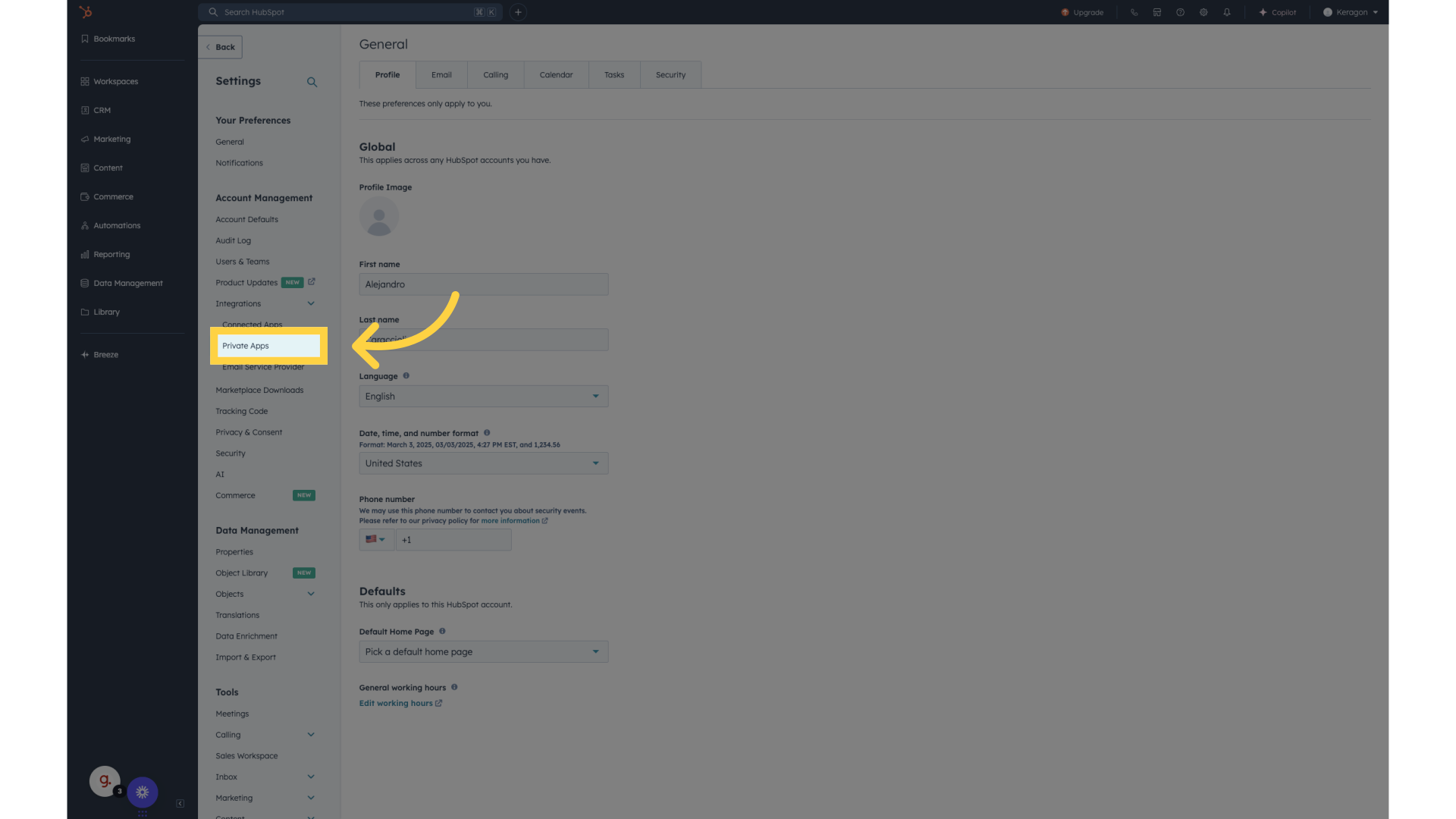 Click 'Private Apps'