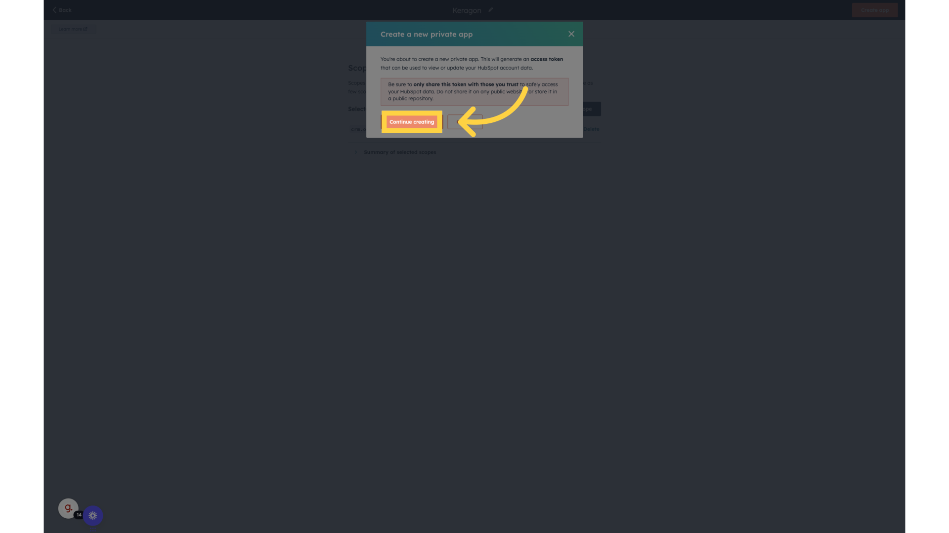 Click 'Continue creating'