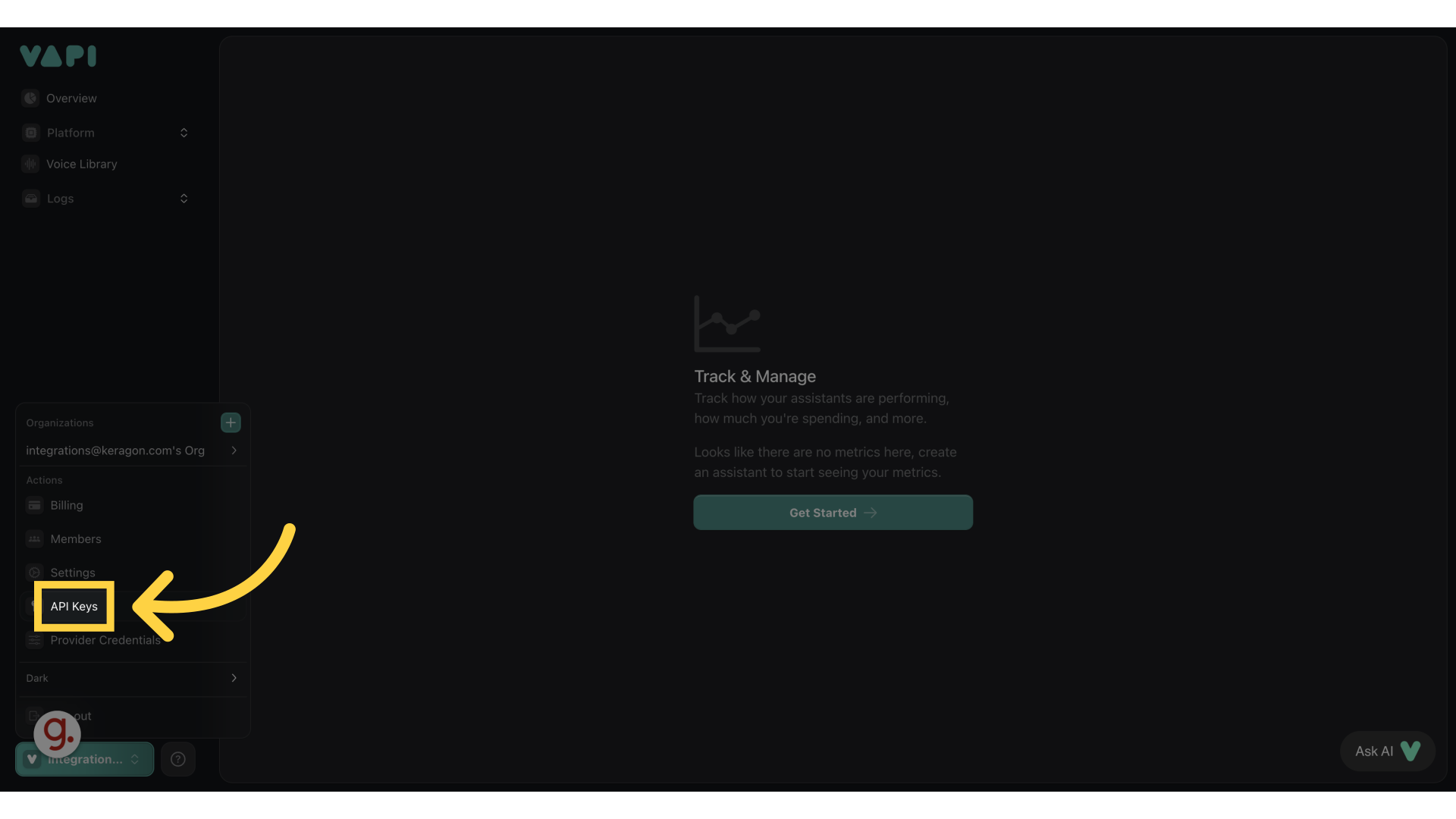 Click 'API Keys' from your account menu