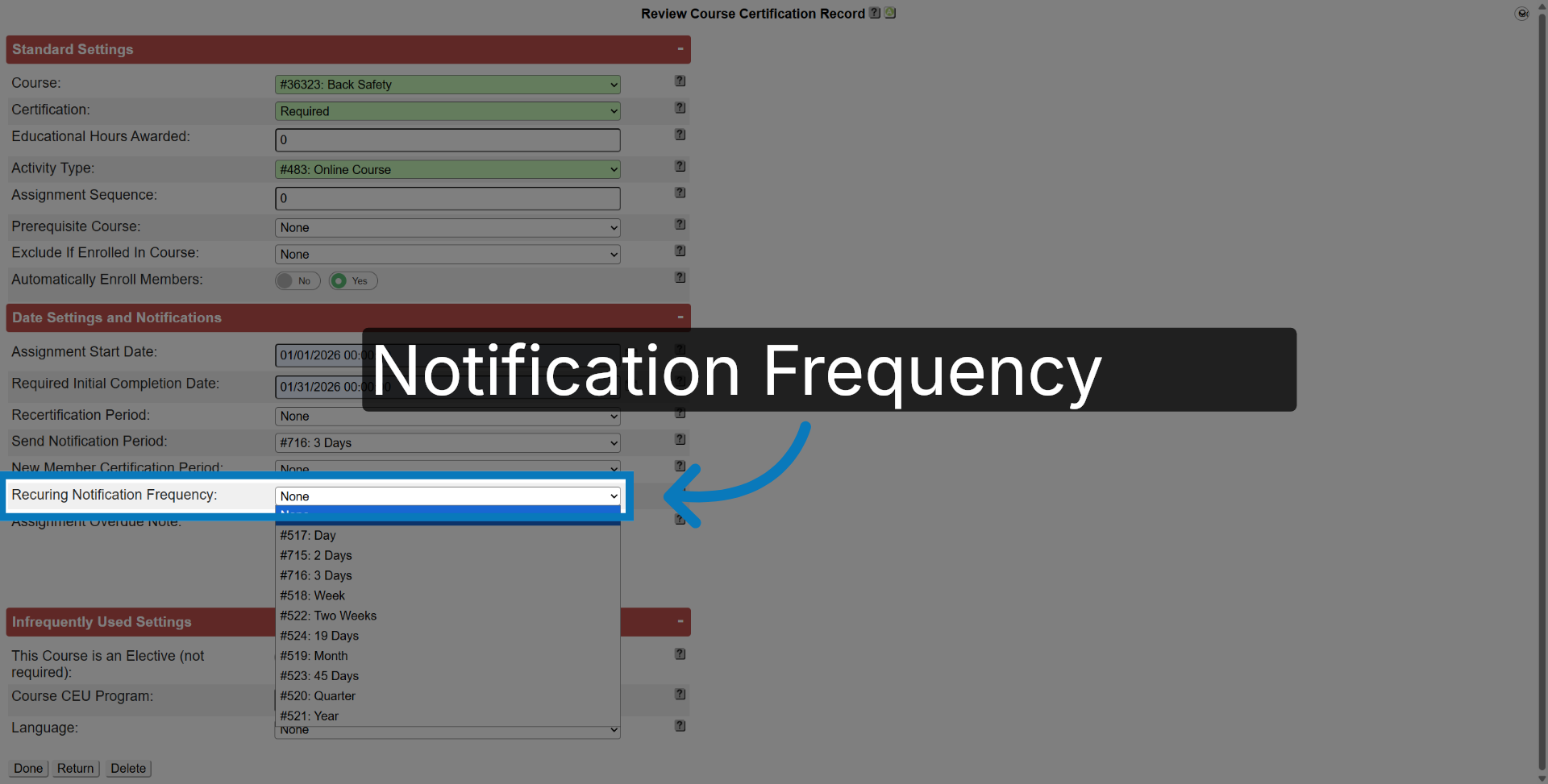 Select Notification Frequency