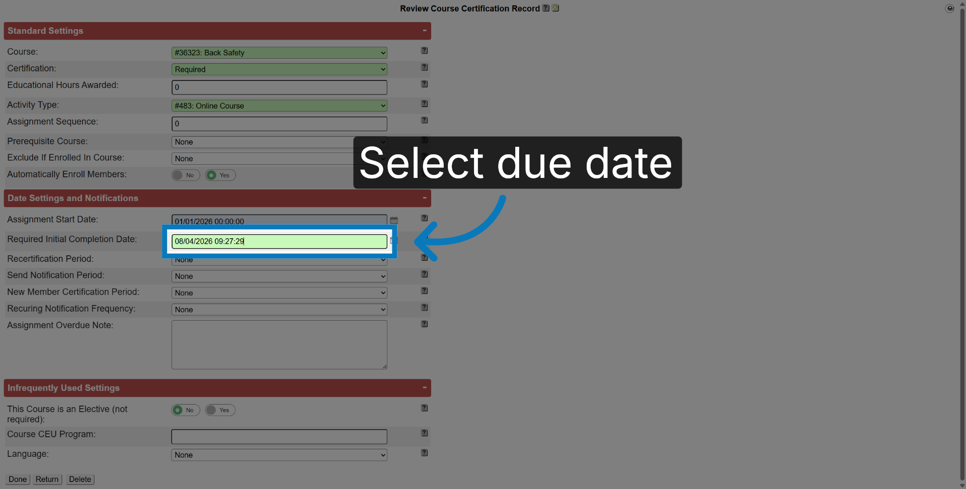 Select Due Date