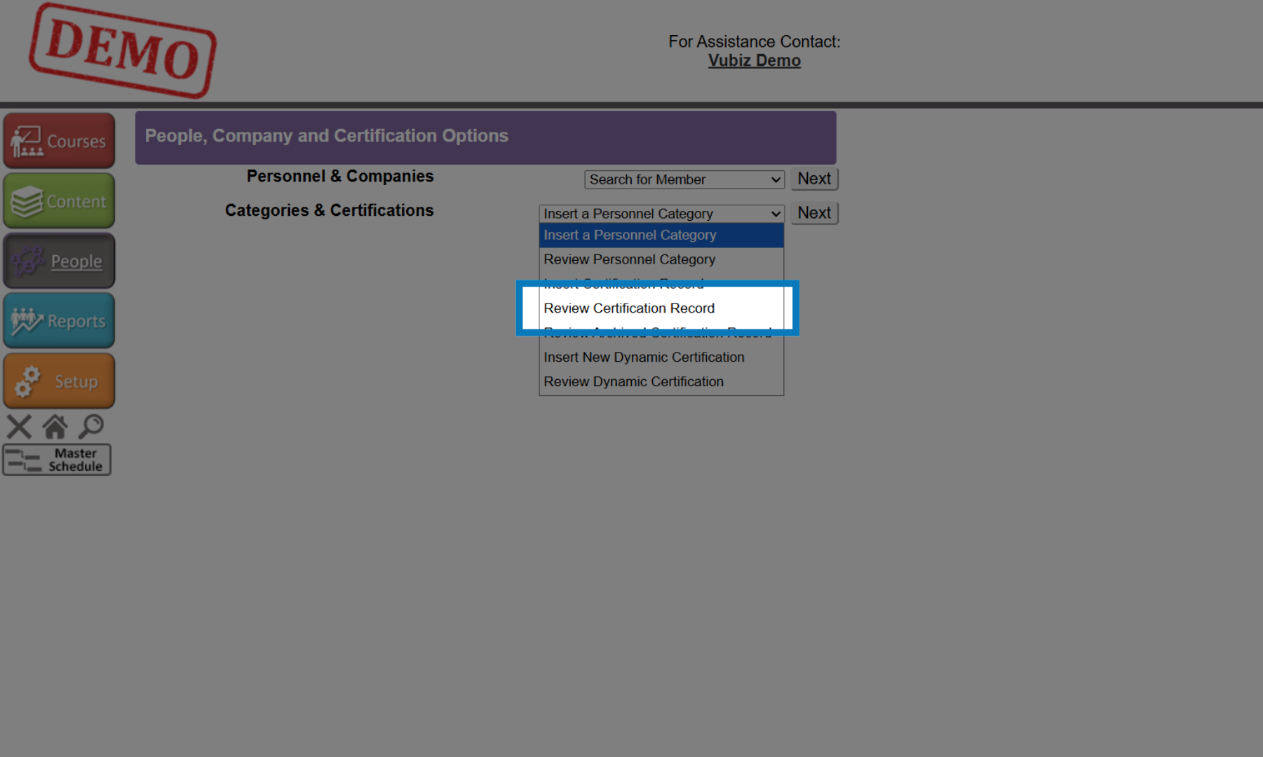Open Certification Insert Menu