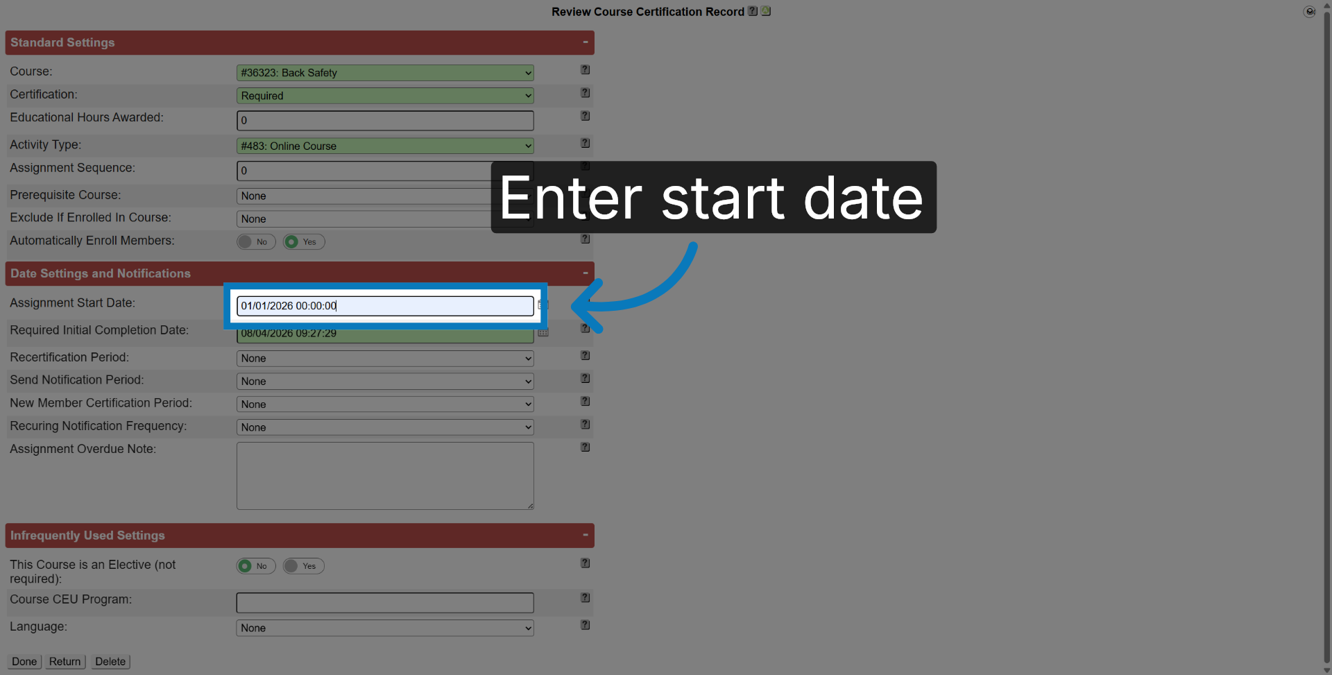 Fill Assignment Start Date