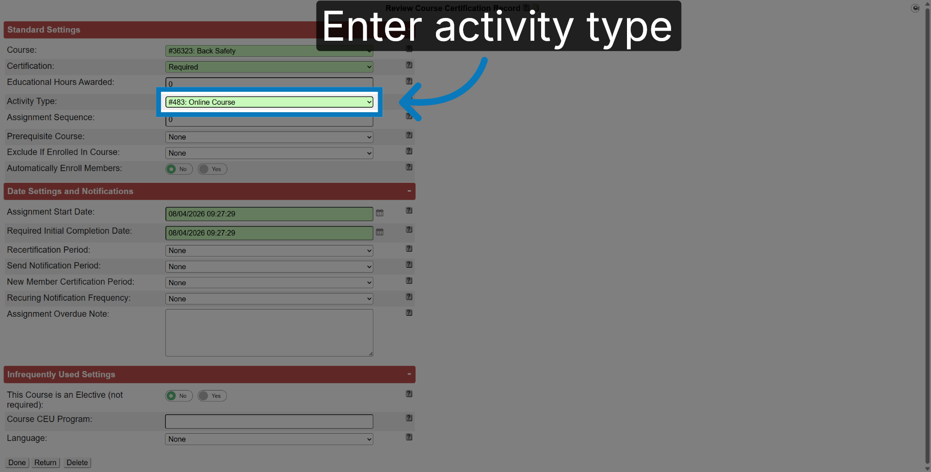 Fill Activity Type