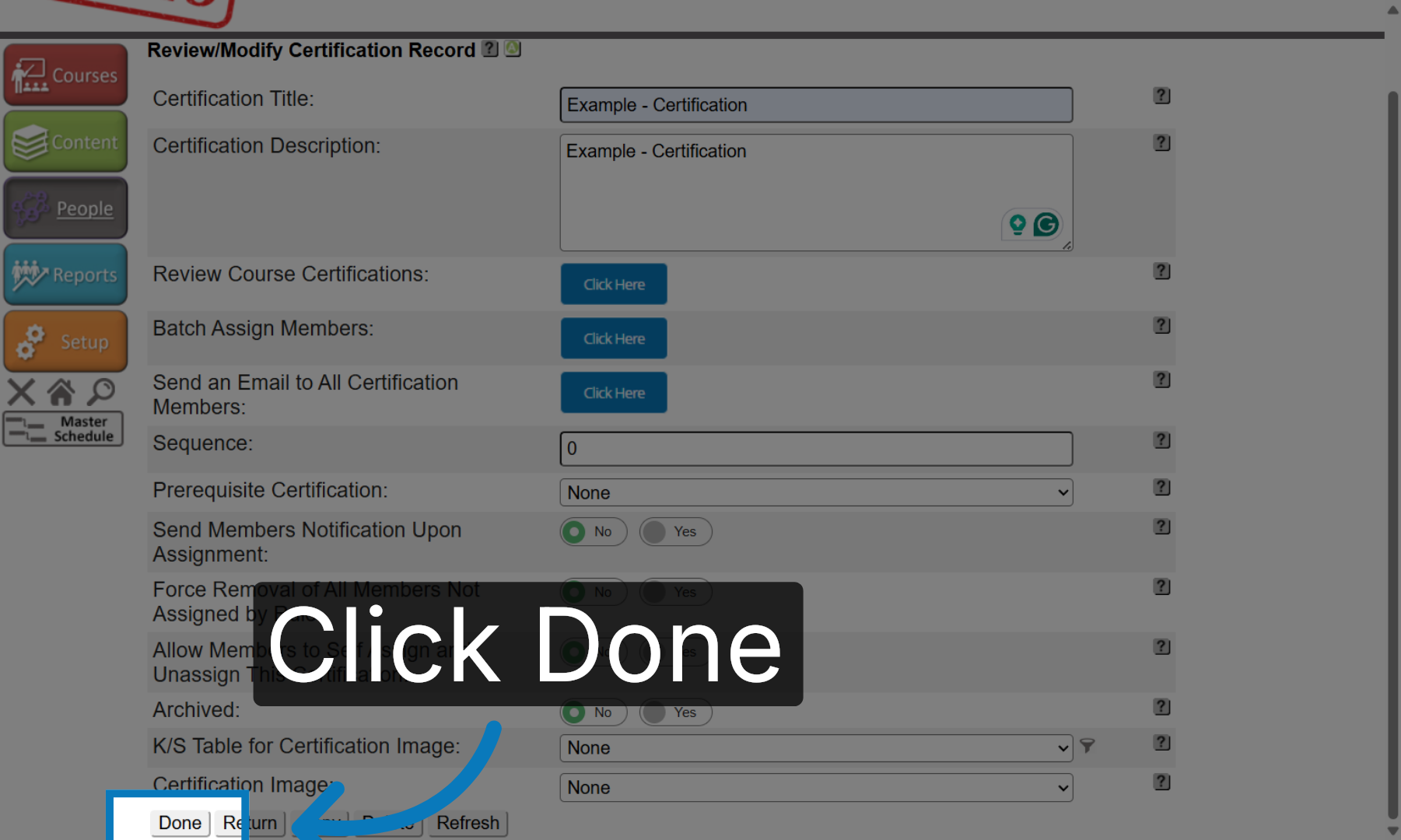 Finalize Certification