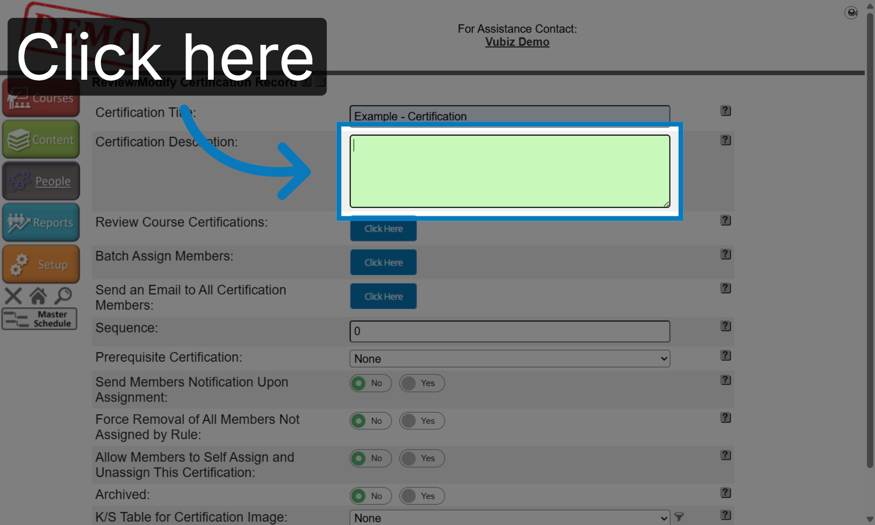Select Certification Description Field