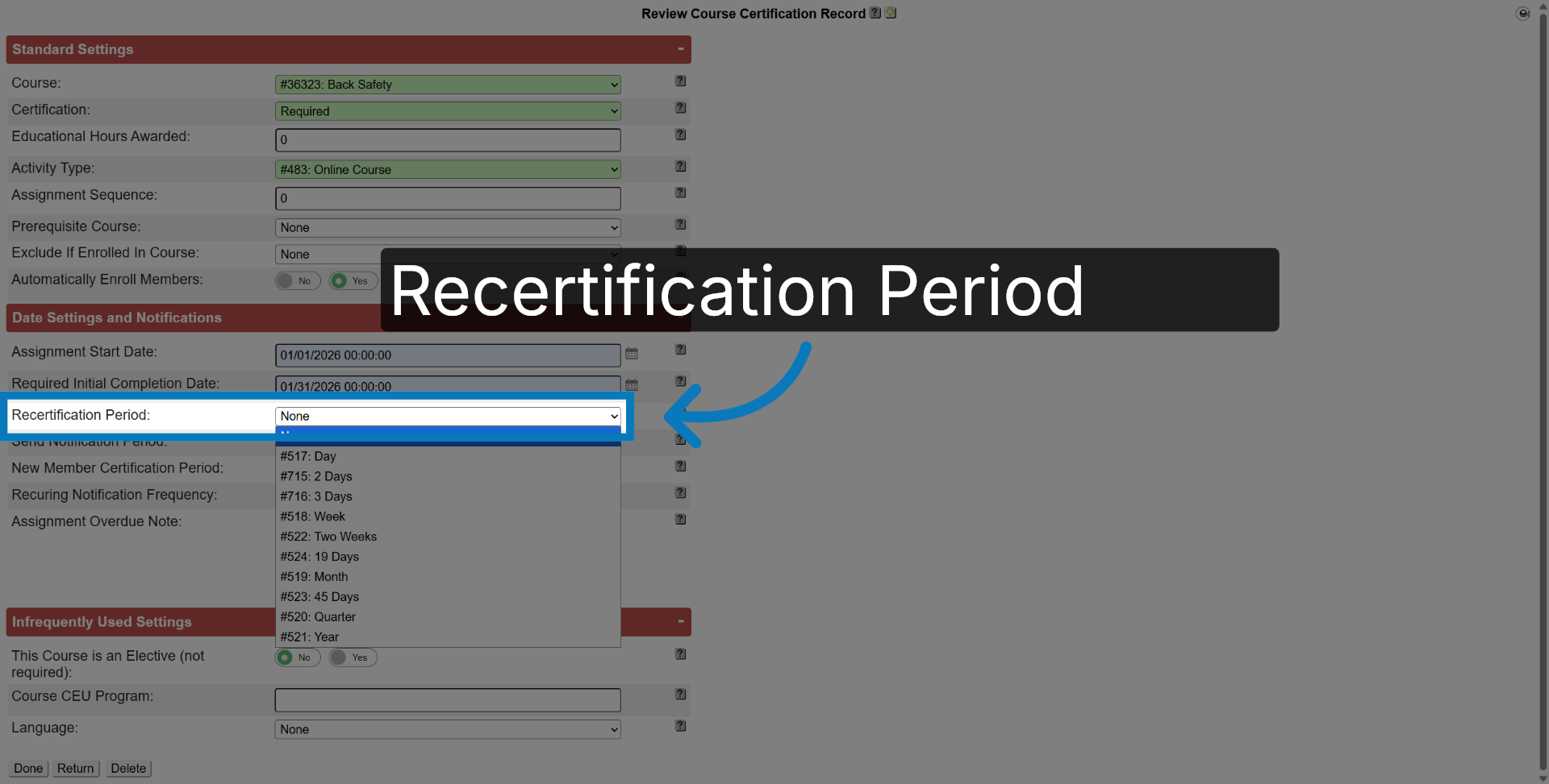 Optional - Recertification Period