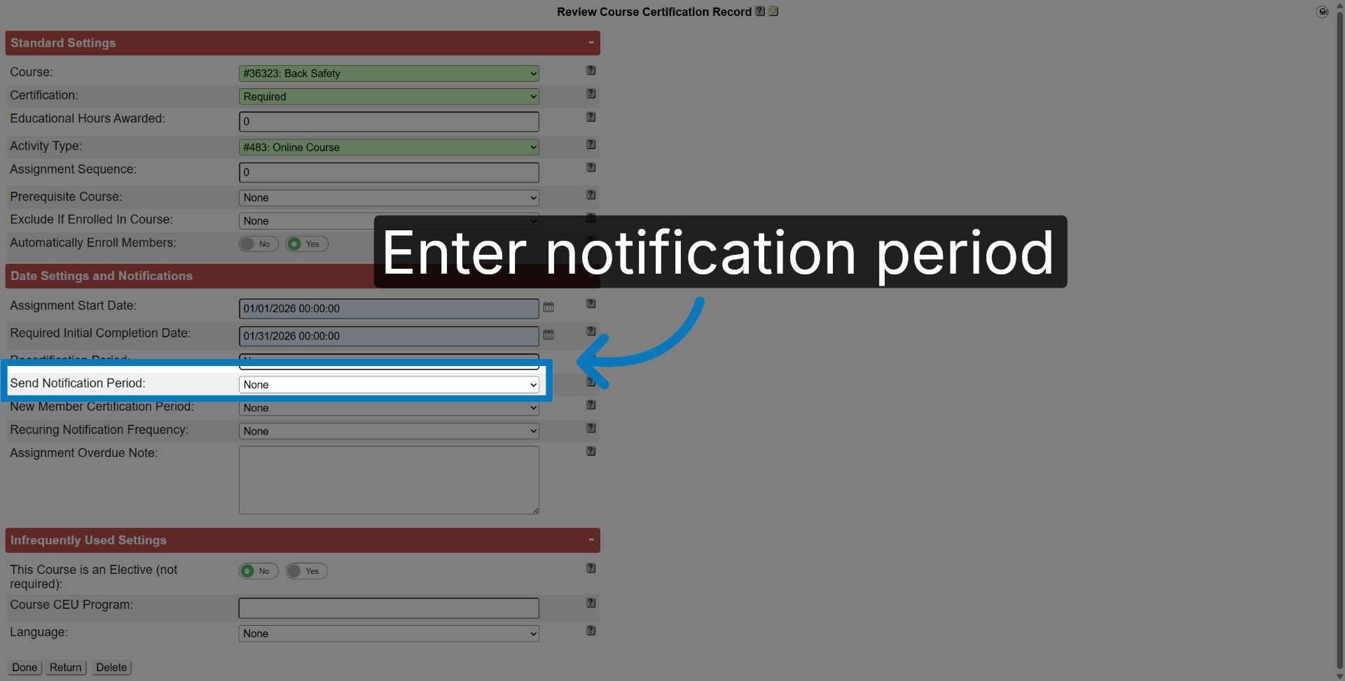 Send Notification Period