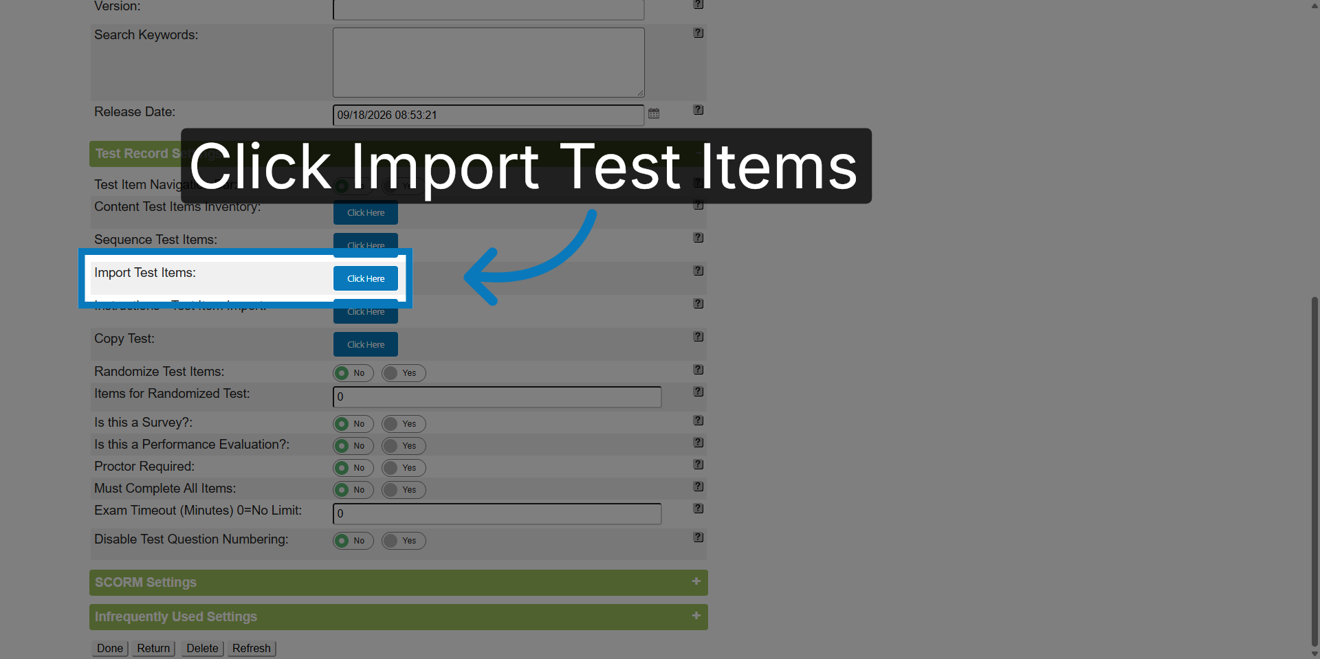 Open Import Test Items