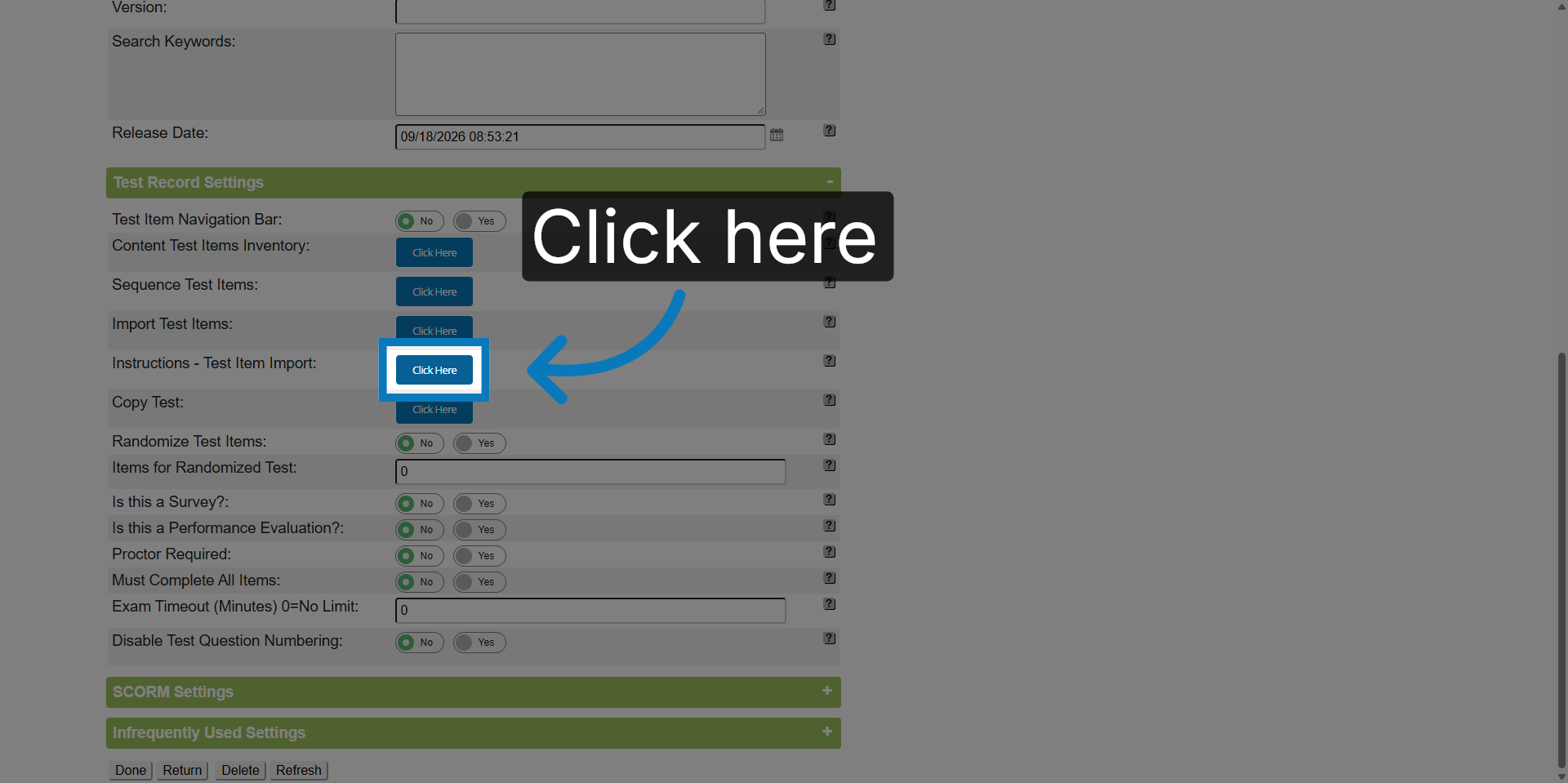 Instructions for Test Import