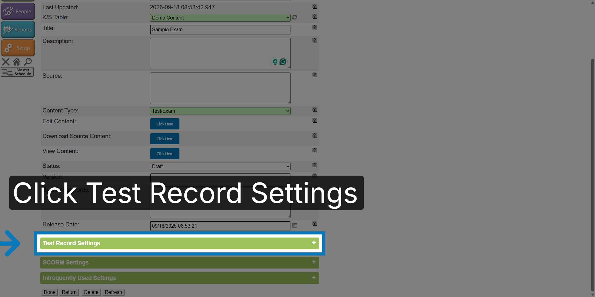 Expand Test Settings