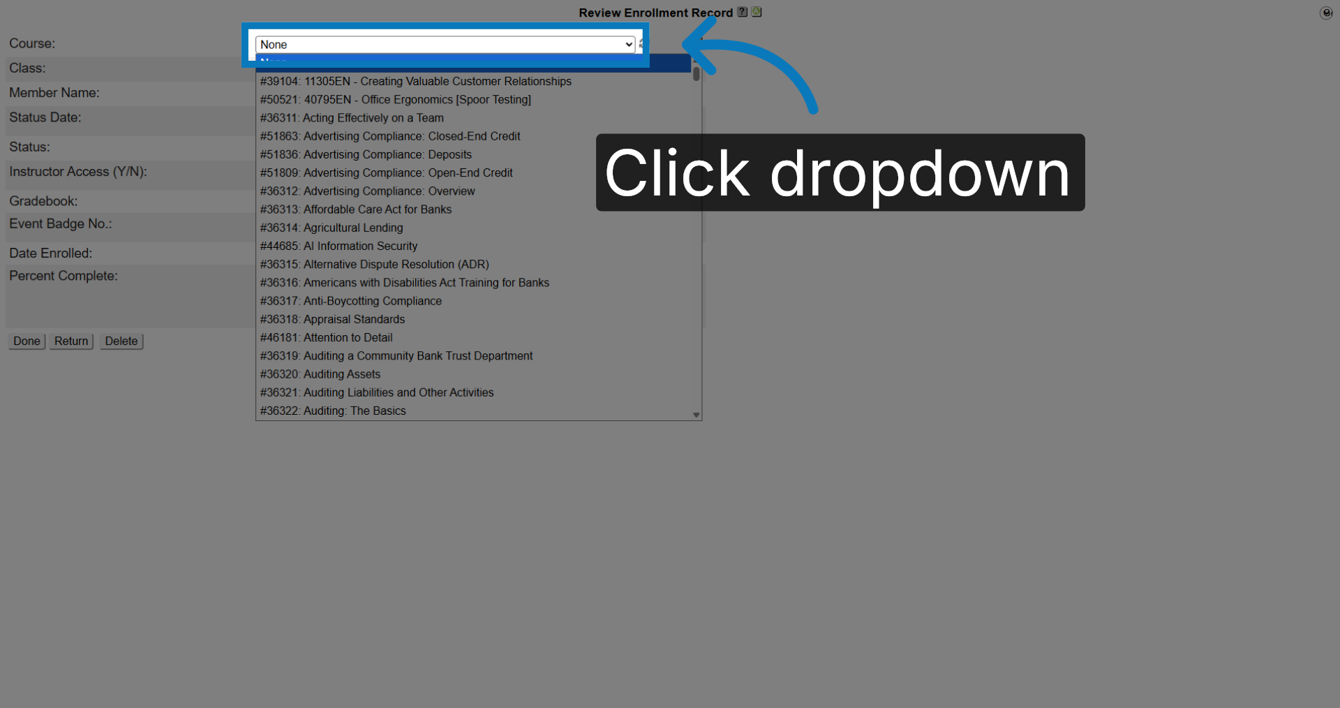 Open Course Dropdown