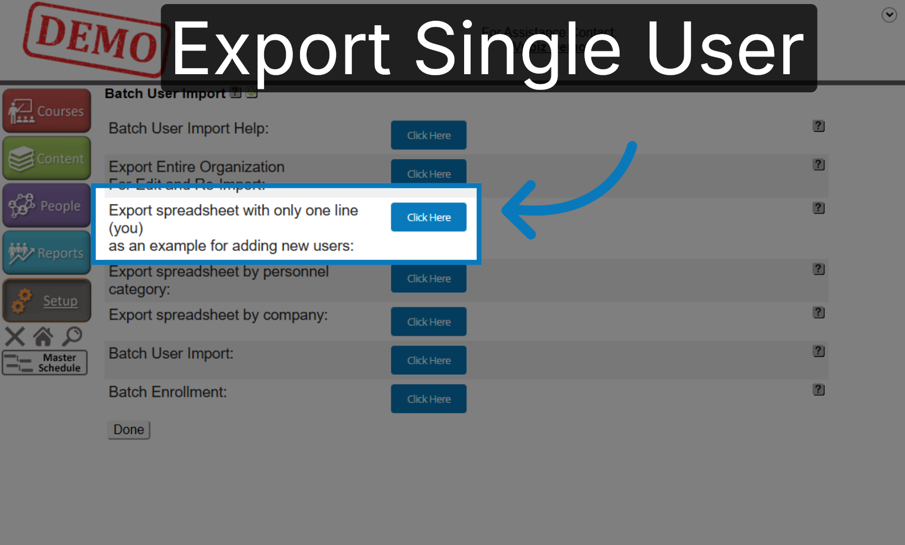 Export Single User Spreadsheet