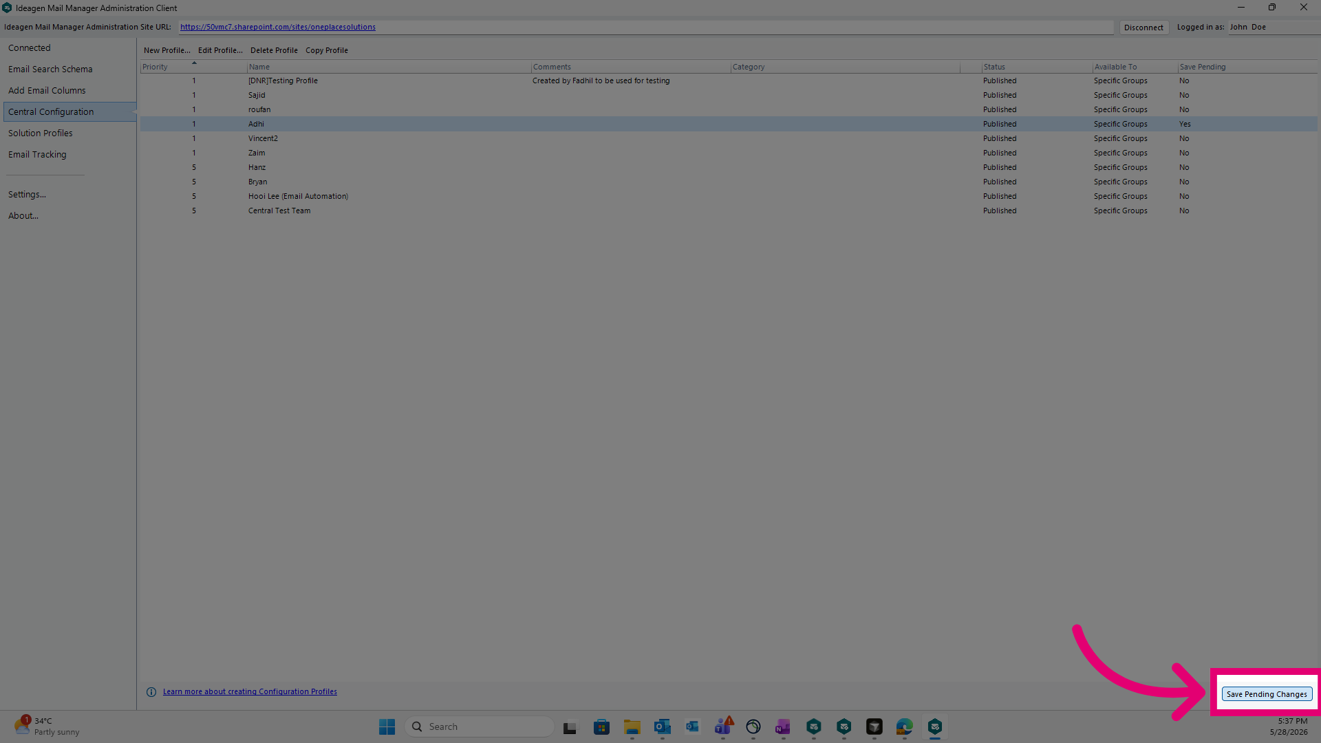 Save Pending Changes