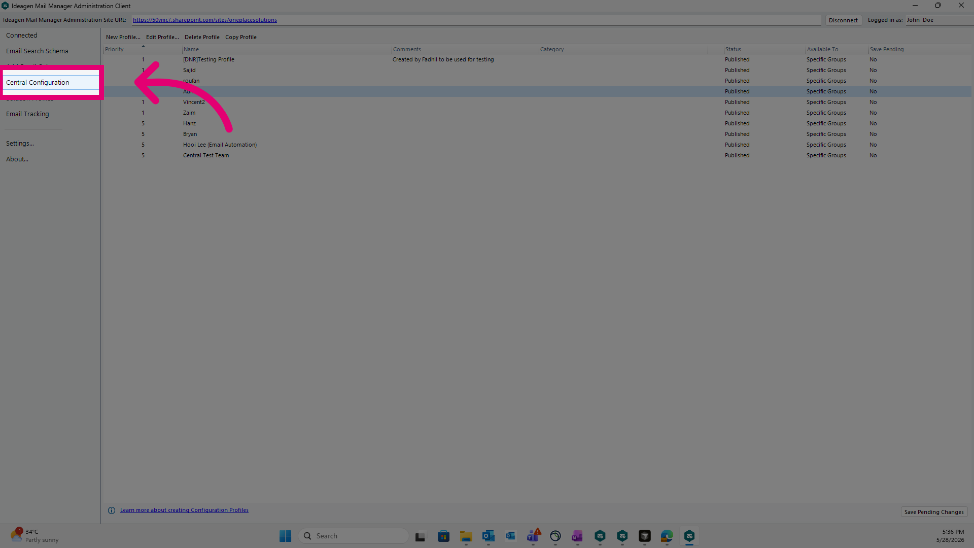 Navigate To 'Central Configuration' of the Ideagen Admin Client