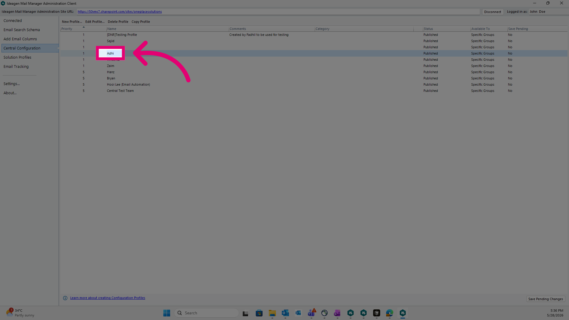 Select a User Profile