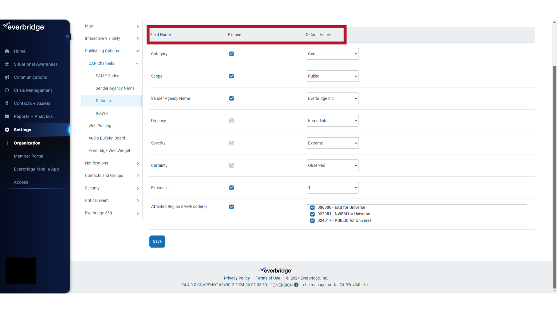 Column Names of Default Fields