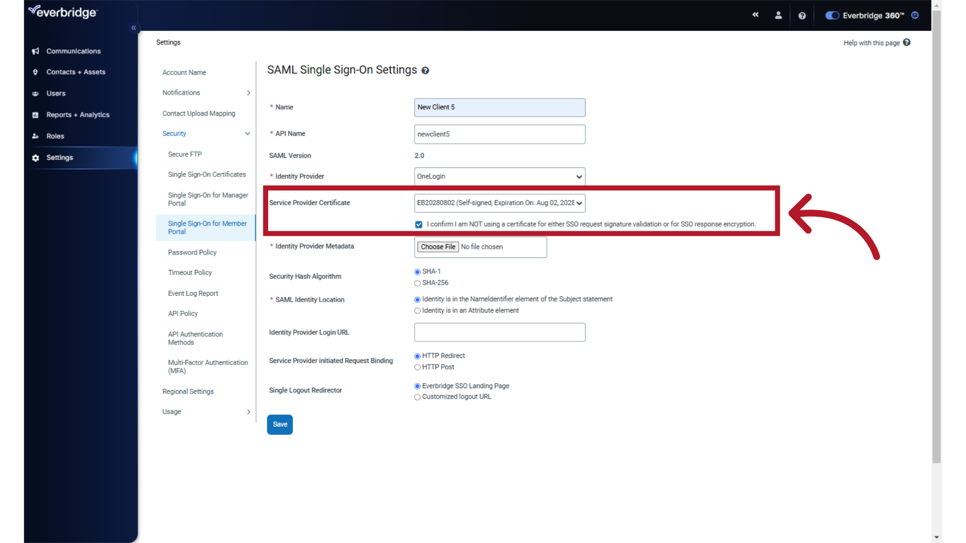 Service Provider (SP) Certificate Information