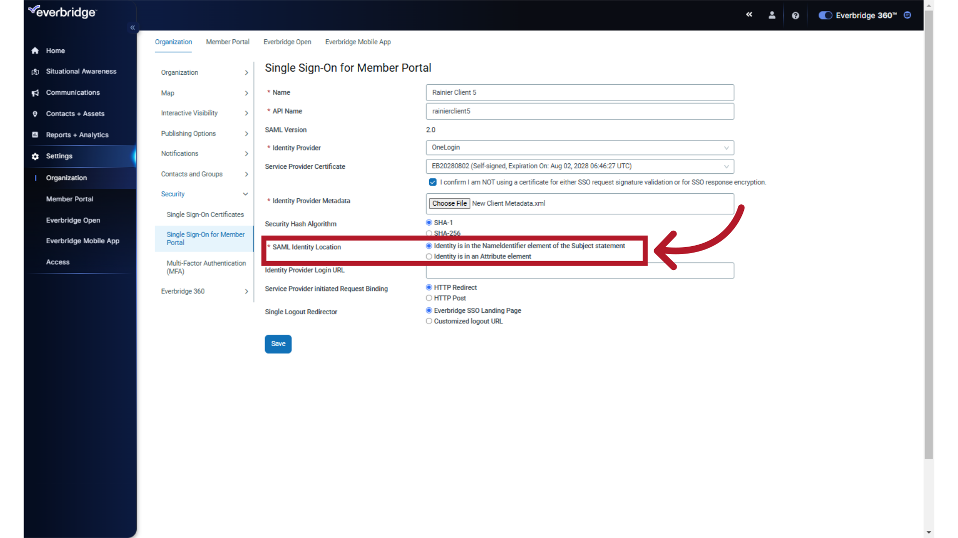 SAML Identity Location