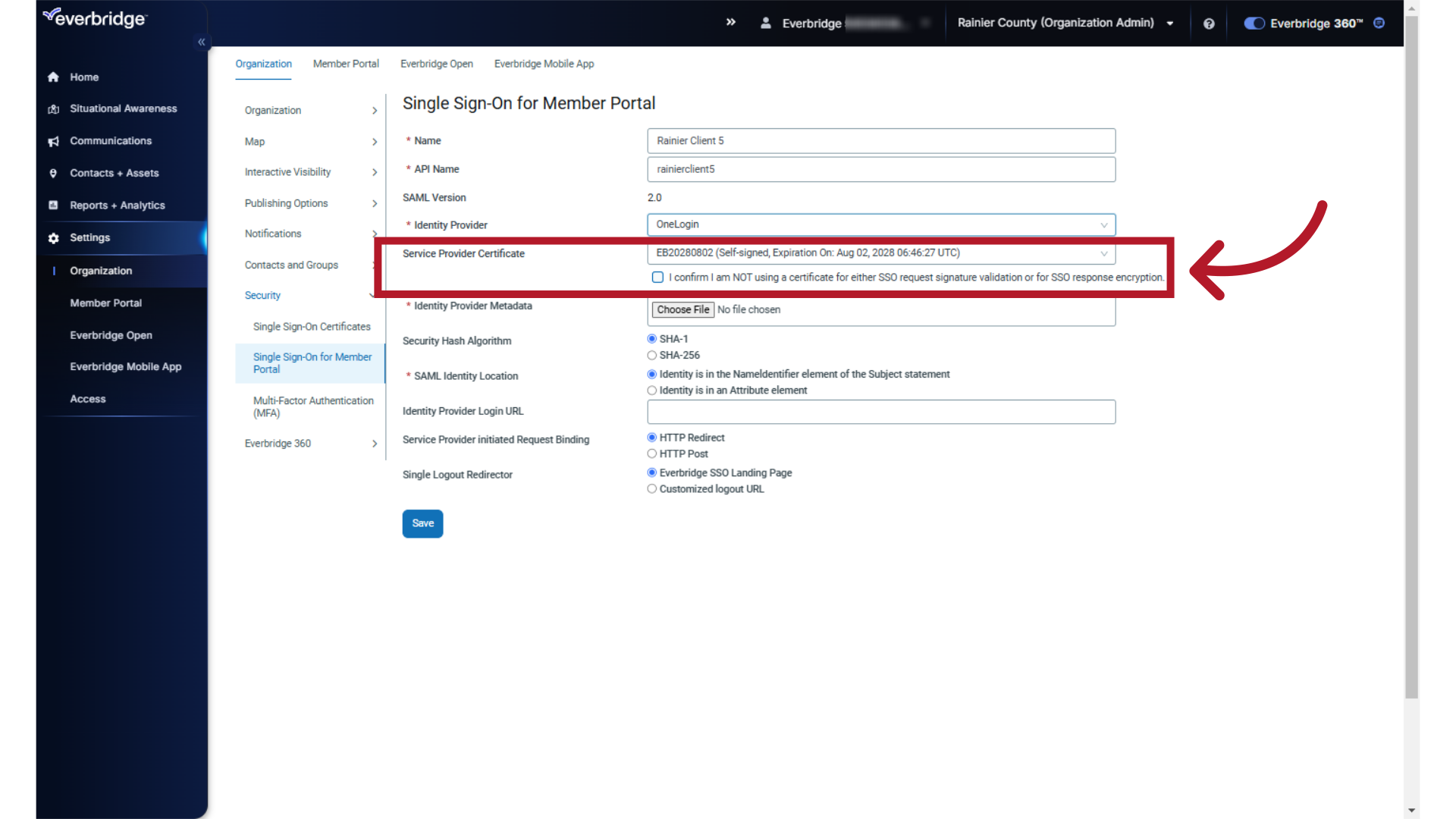 Service Provider (SP) Certificate Information