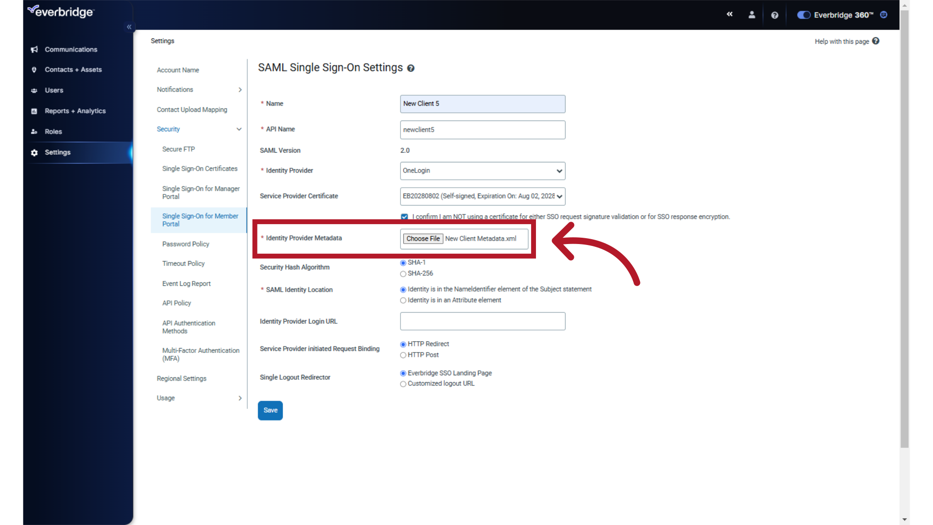 Identity Provider (IdP) Metadata file