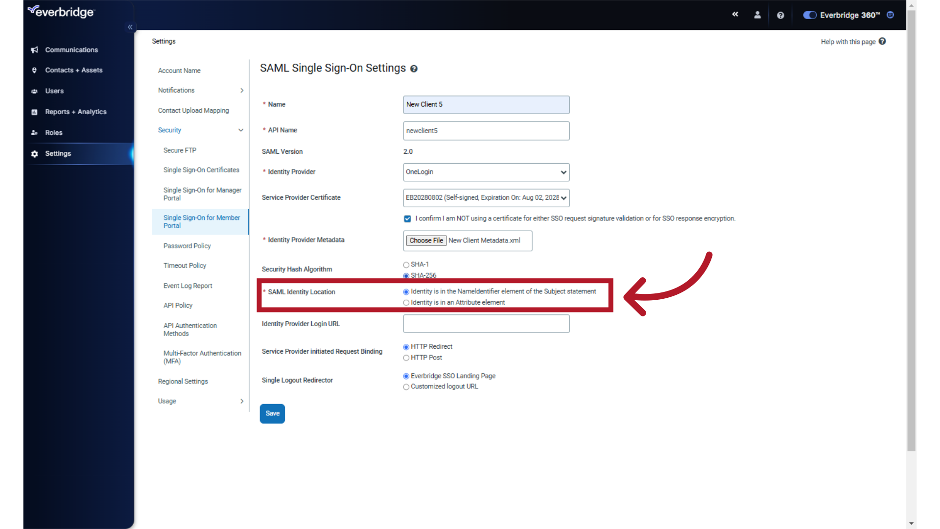 SAML Identity Location