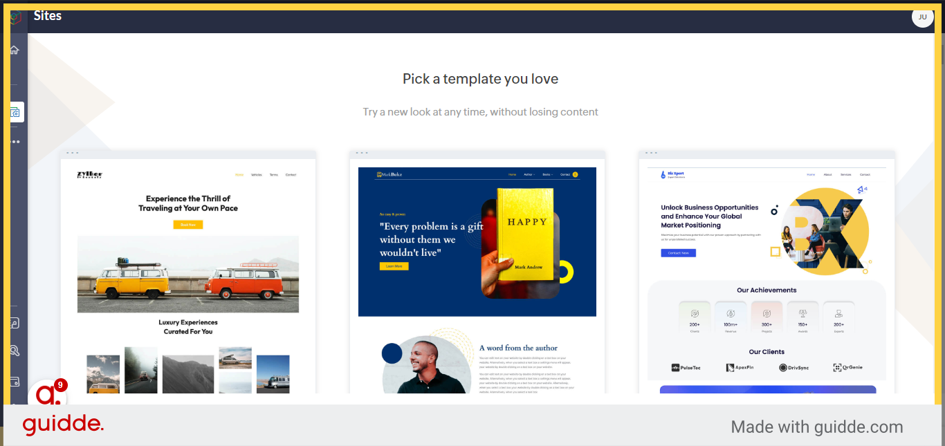 Click 'Pick a template you love
    Try a new look at any time, without losing content'