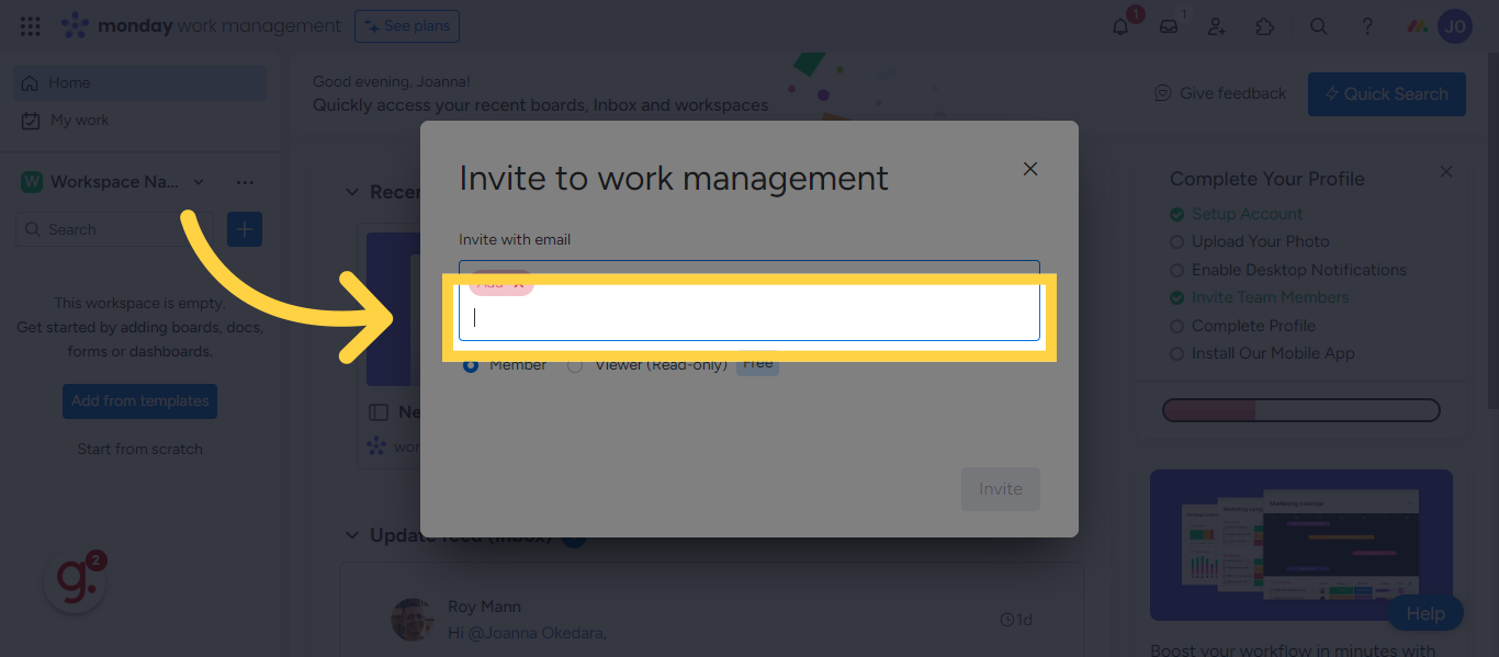 Add the email addresses of your team members