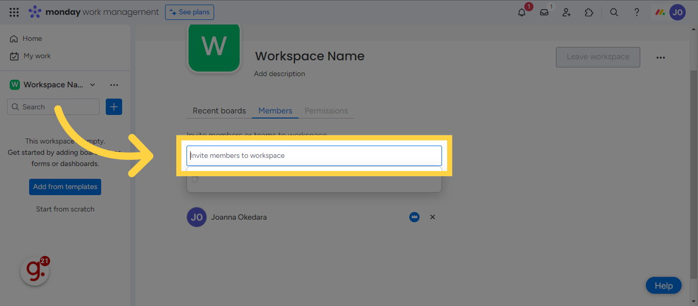 Click 'Invite members to workspace'