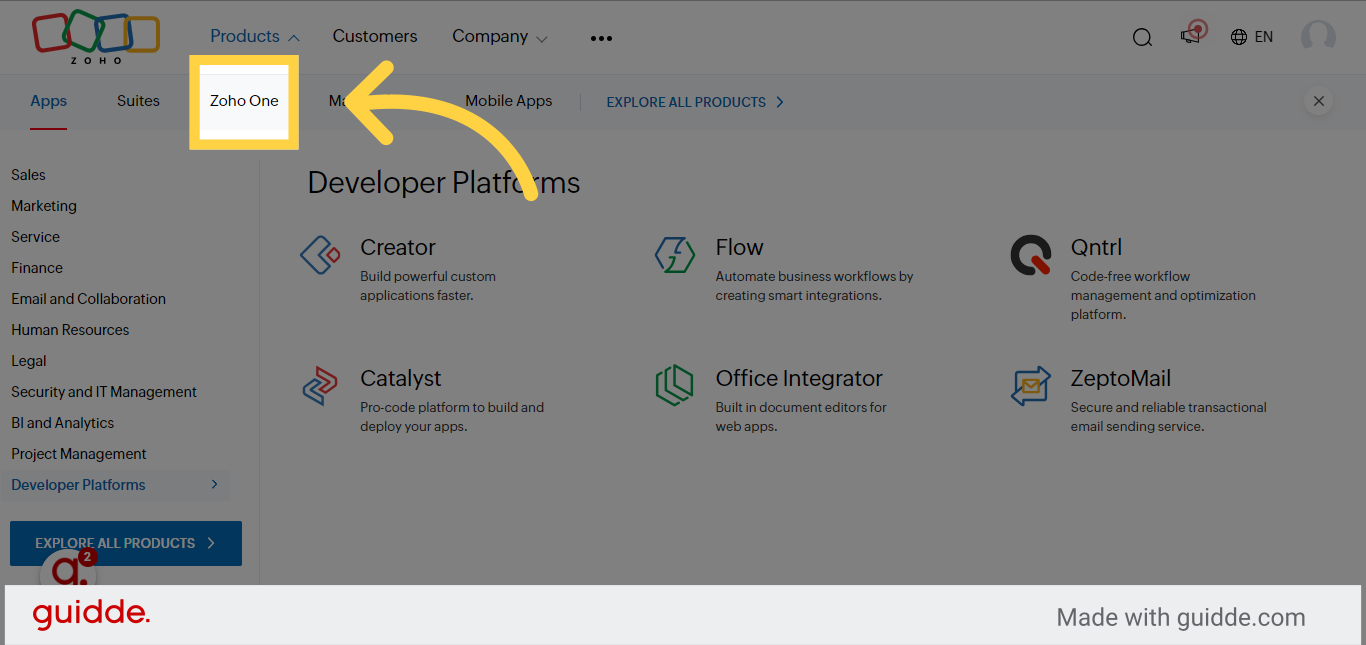 Click 'Zoho One'