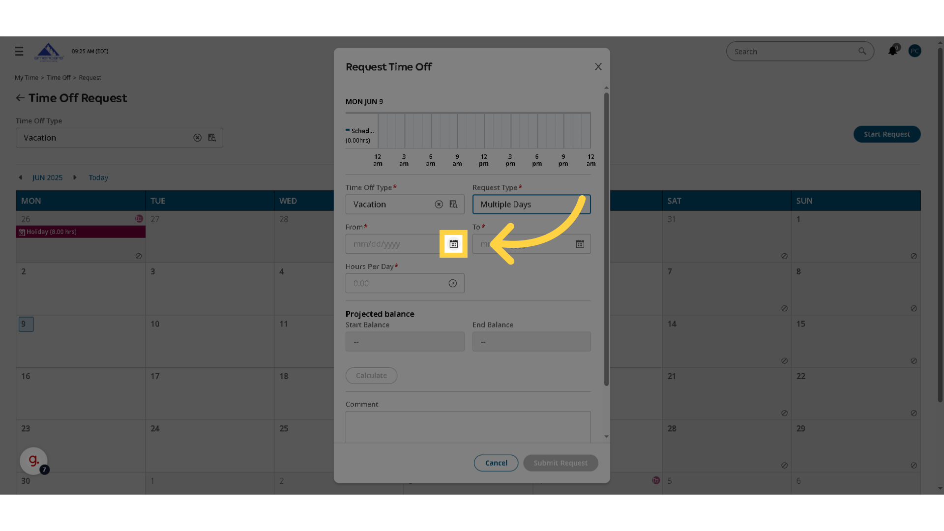 Click the 'From' date drop down