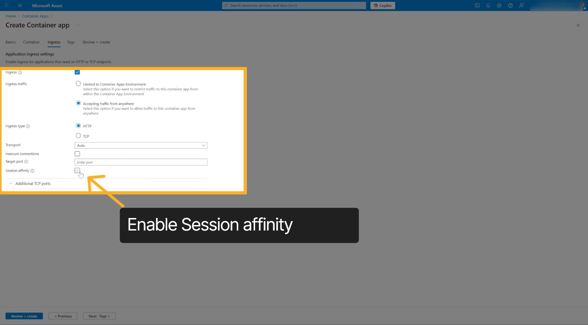 Enable Session affinity