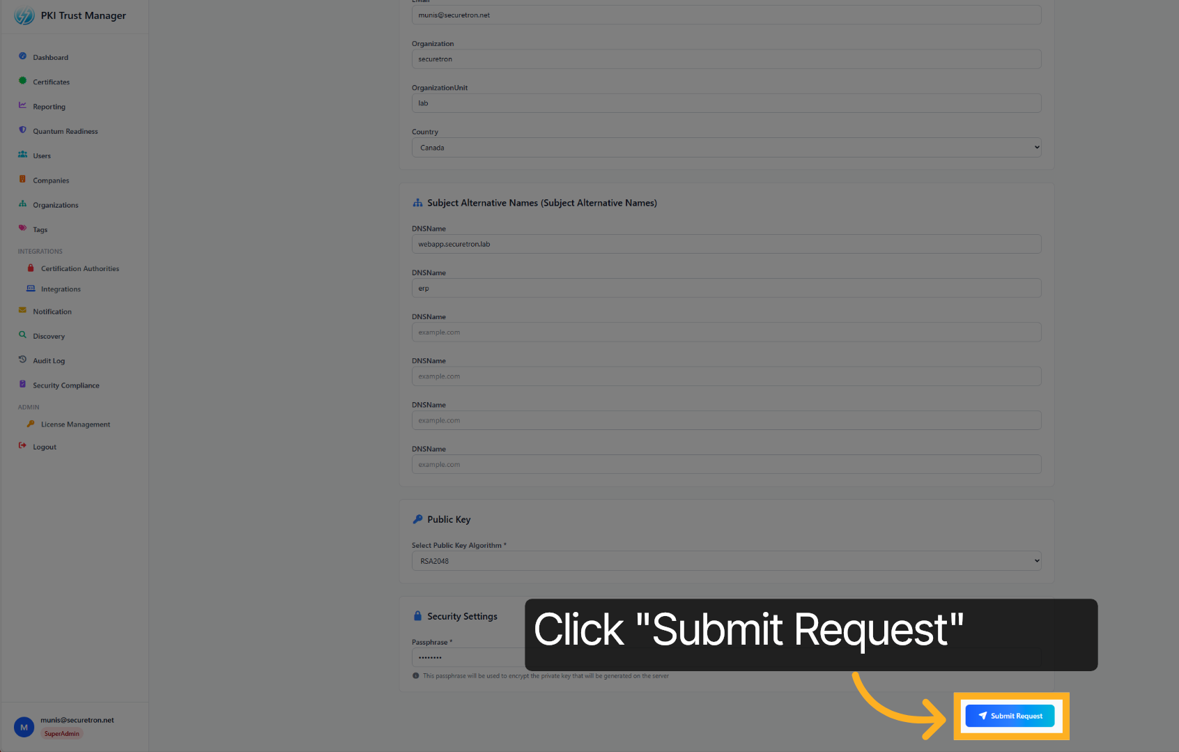 Submit Certificate Request