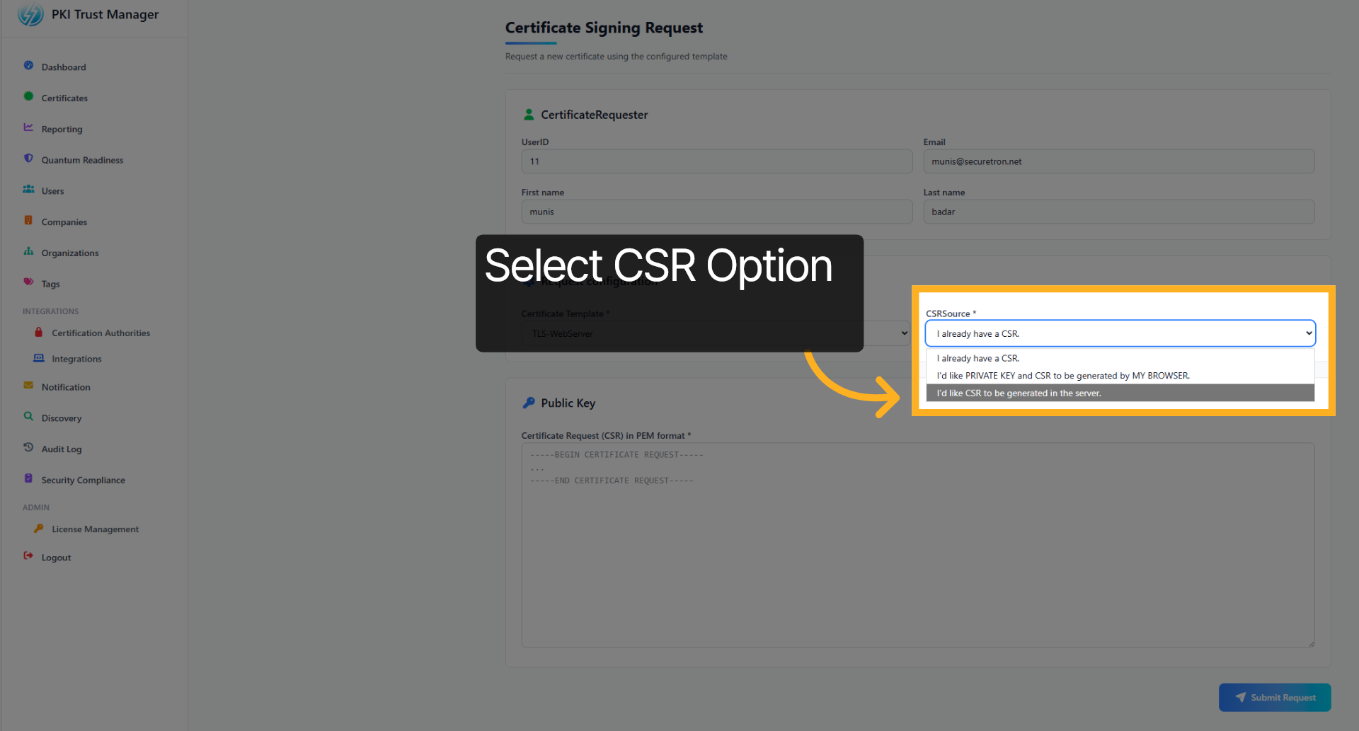 Select CSR Option