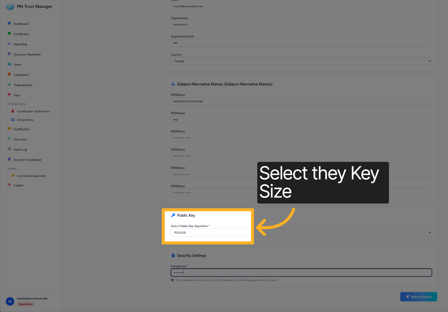 Key Algorithm and Size