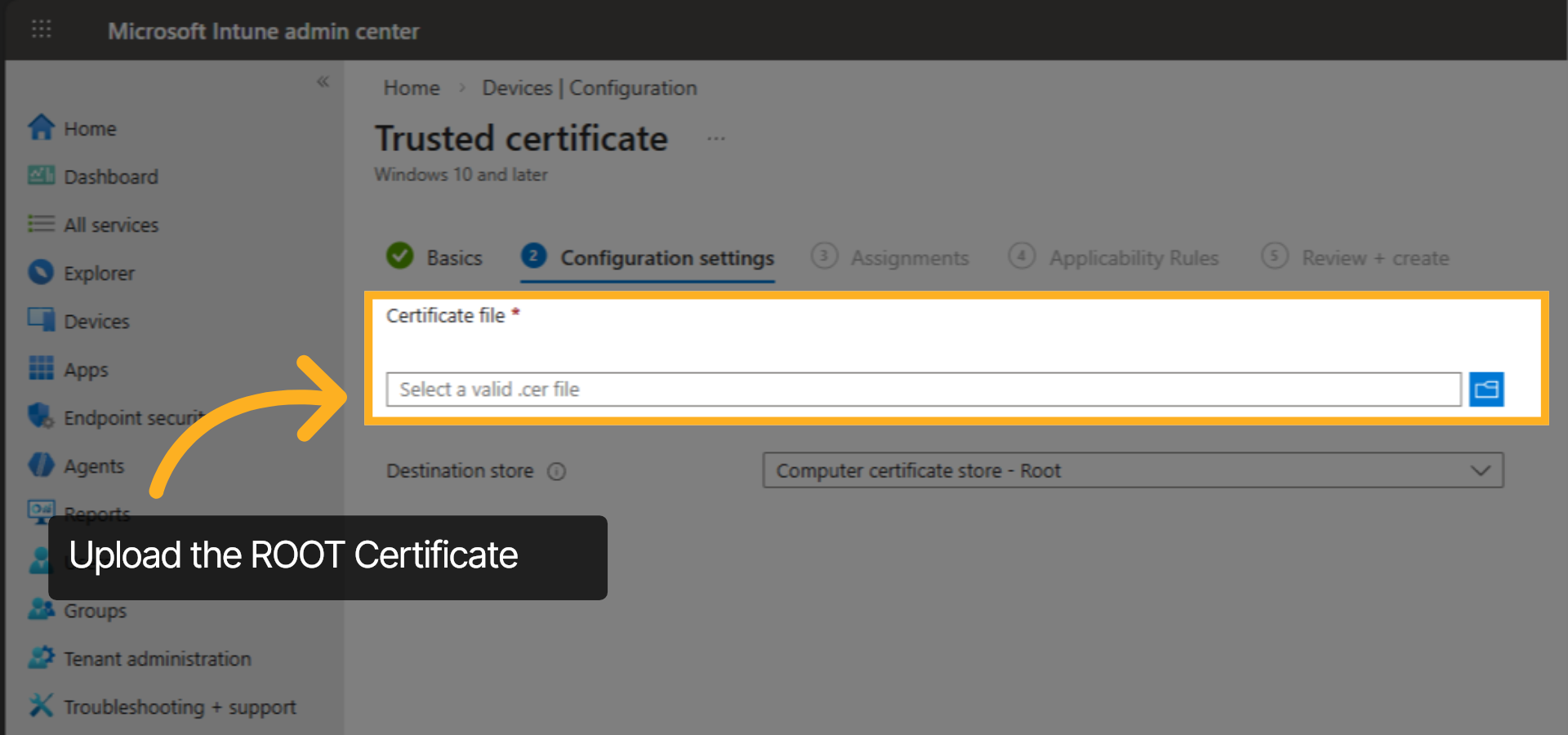 Intune: Trusted Certificate - ROOT Certificate Upload