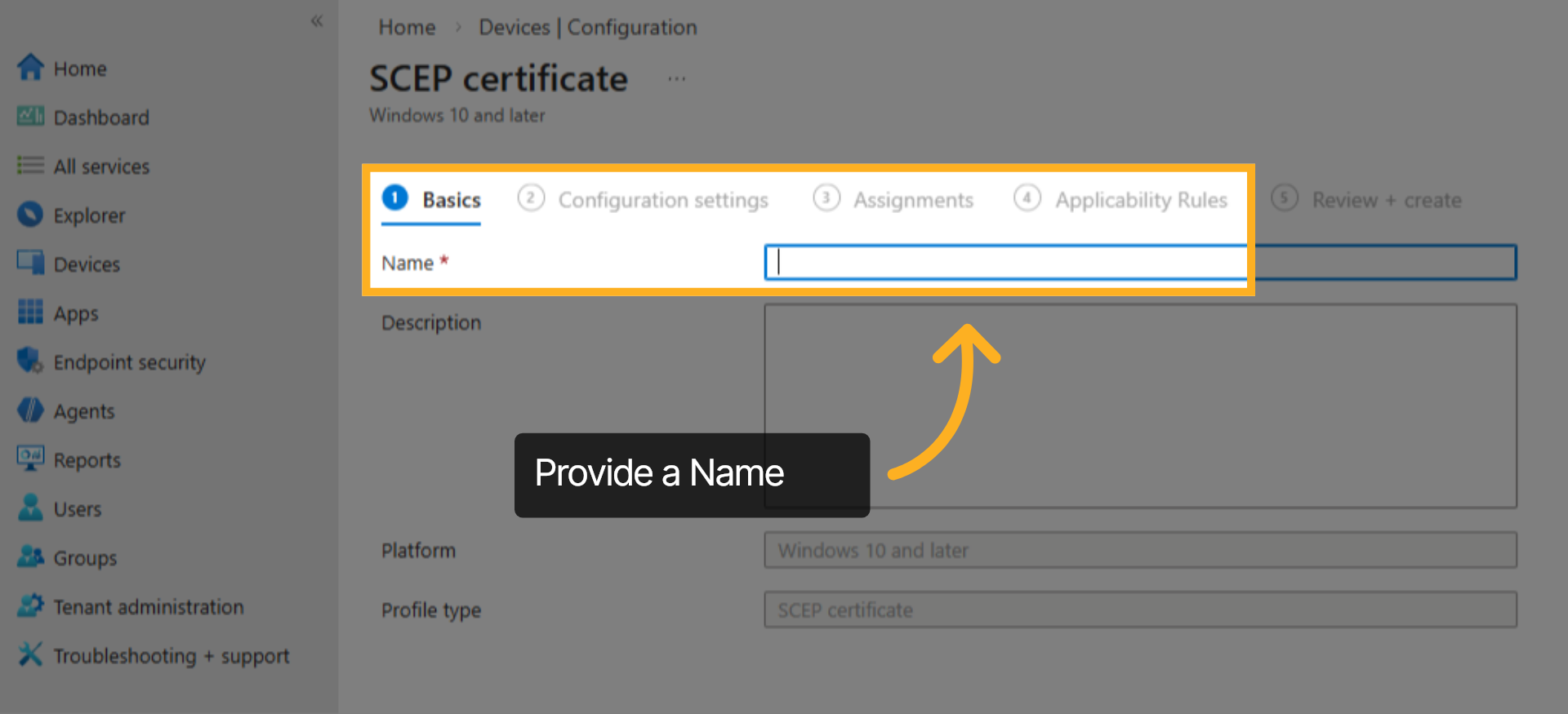 Intune: SCEP Certificate Profile Name
